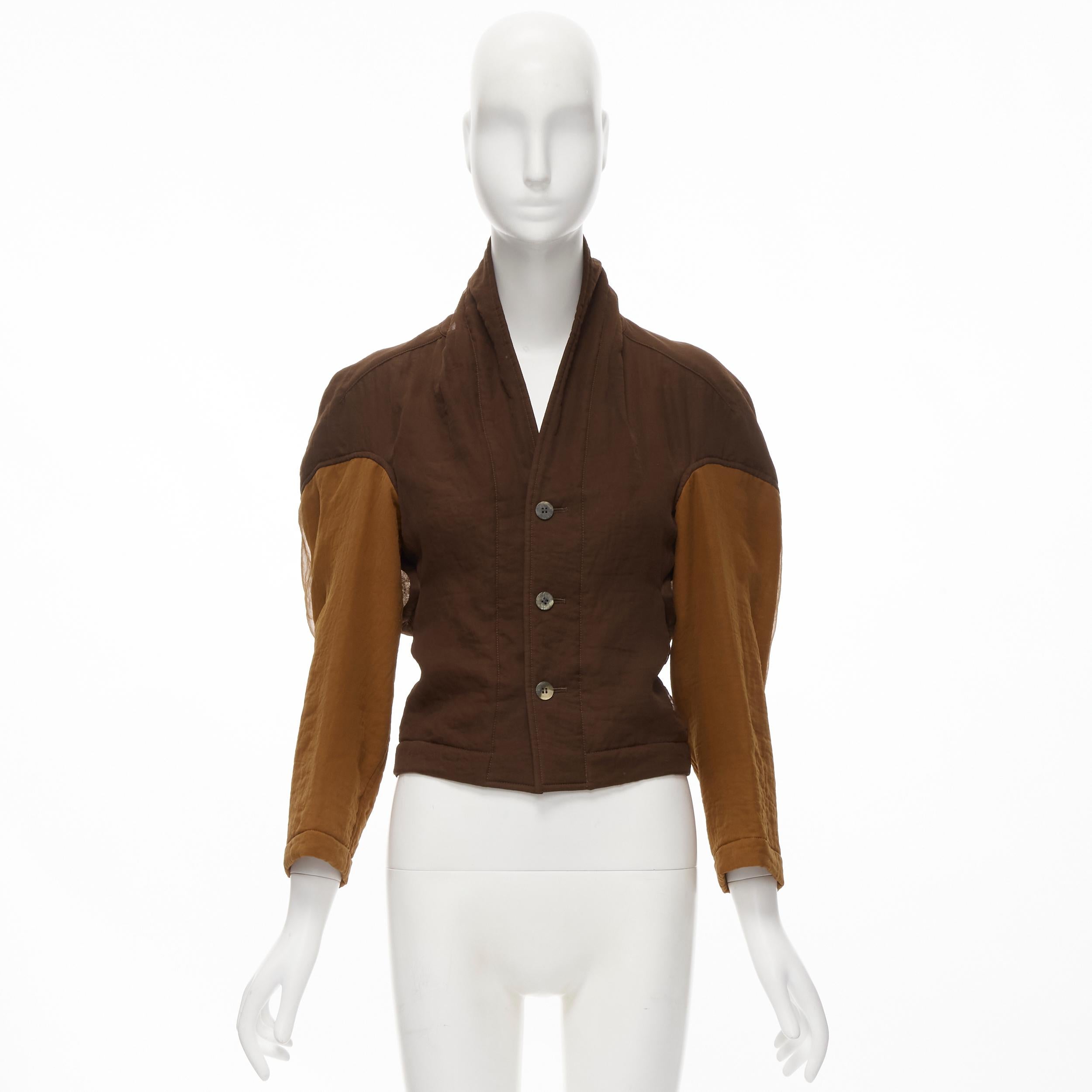 vintage COMME DES GARCONS 1990 brown color blocked cut out collar jacket S For Sale 6