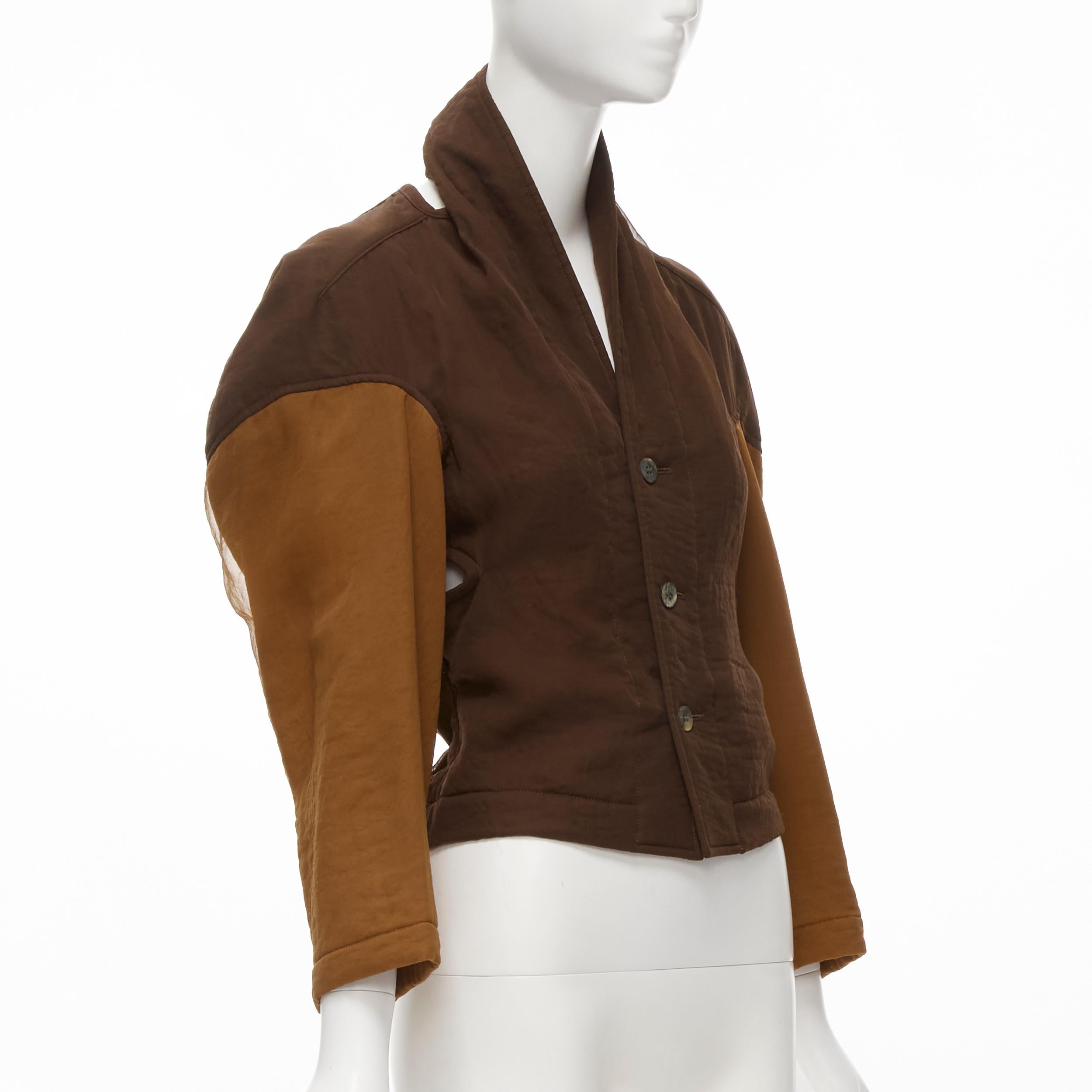 Brown vintage COMME DES GARCONS 1990 brown color blocked cut out collar jacket S For Sale