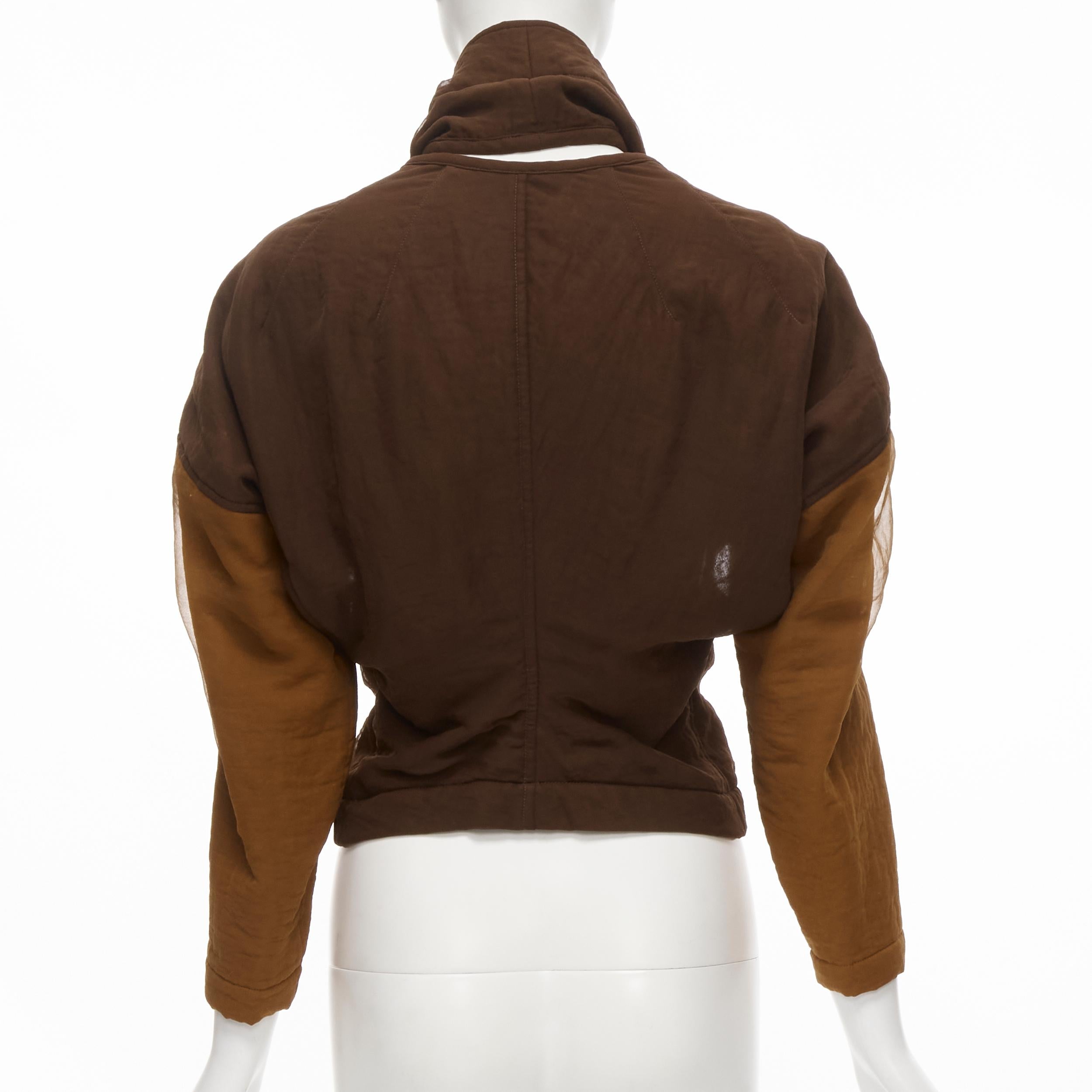 Women's vintage COMME DES GARCONS 1990 brown color blocked cut out collar jacket S For Sale