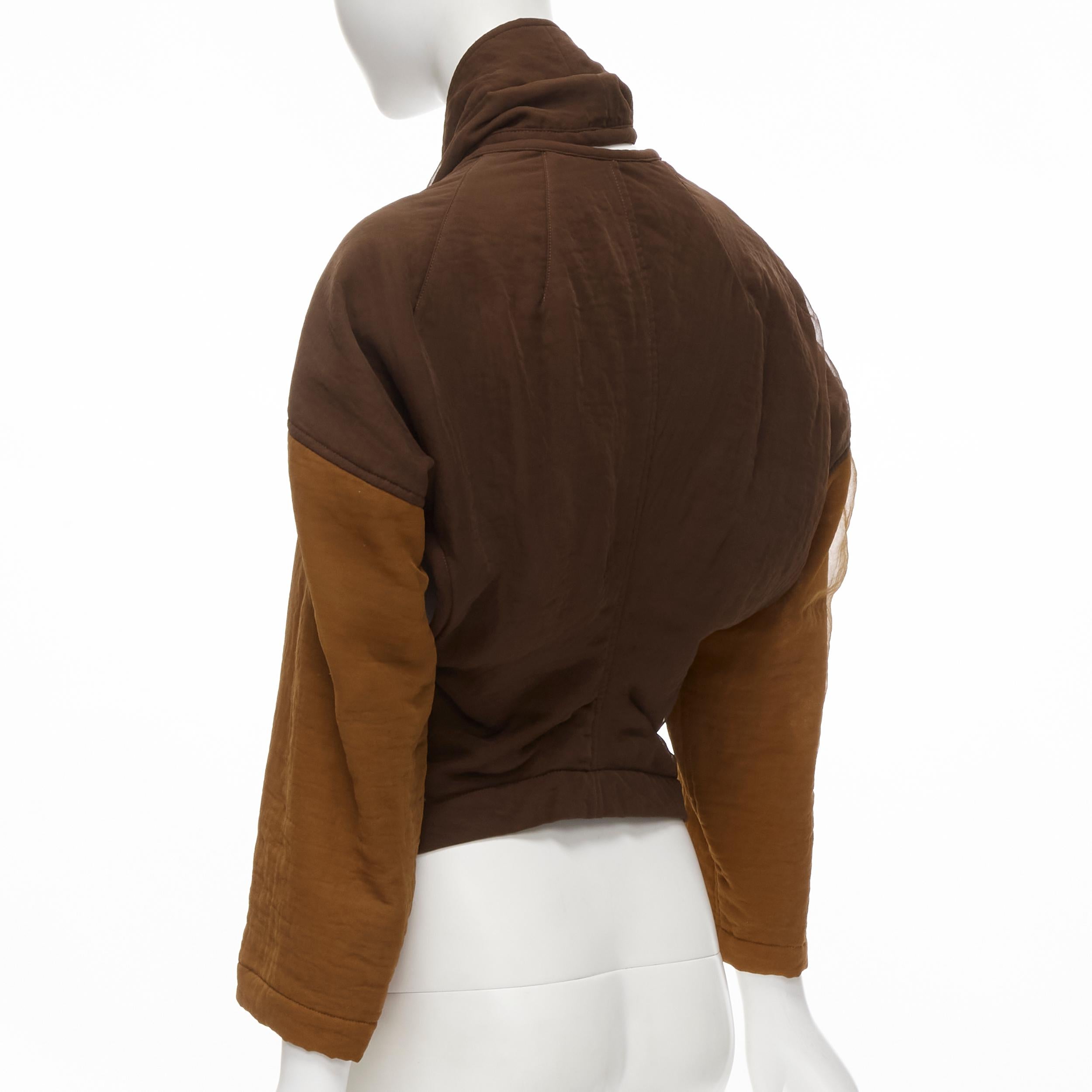 vintage COMME DES GARCONS 1990 brown color blocked cut out collar jacket S For Sale 1