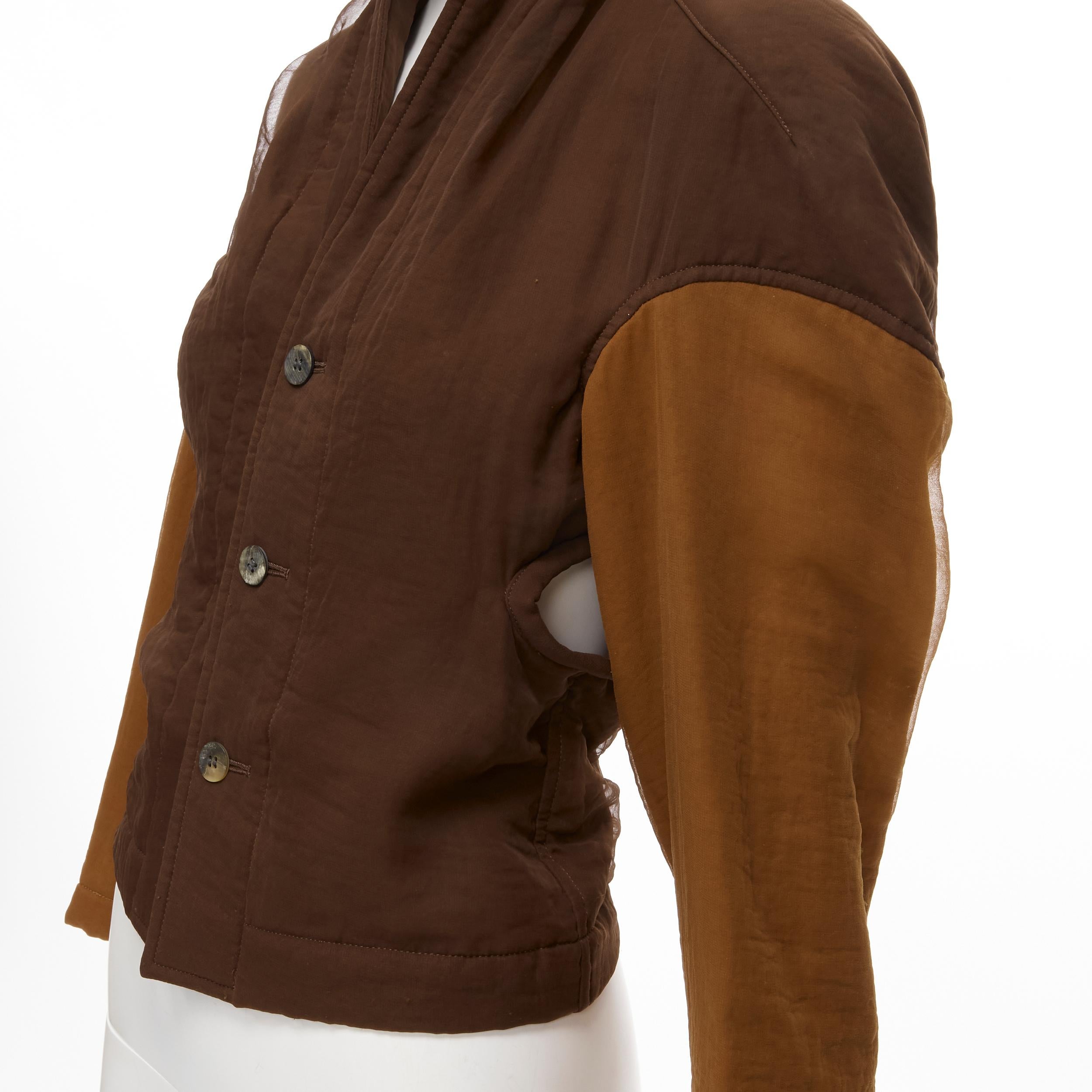 vintage COMME DES GARCONS 1990 brown color blocked cut out collar jacket S For Sale 3
