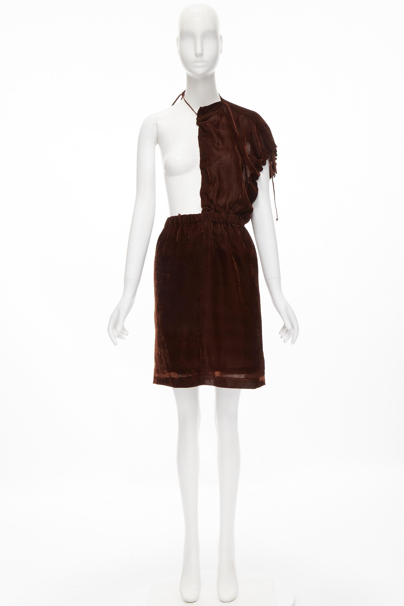 vintage COMME DES GARCONS 1990 brown velvet drawstring sash knee length skirt M For Sale 5