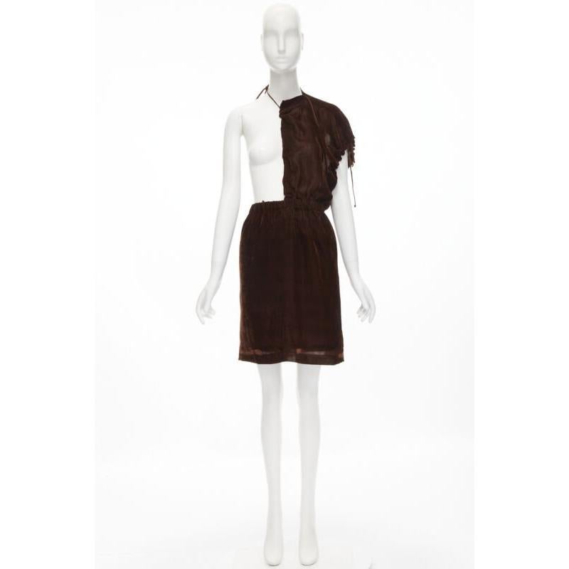 vintage COMME DES GARCONS 1990 brown velvet drawstring sash knee length skirt M For Sale 5