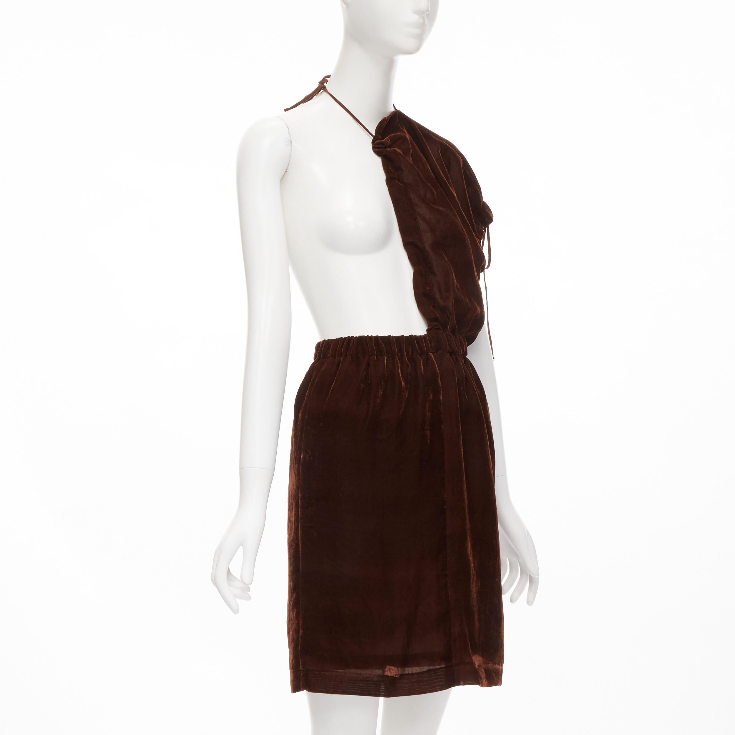 Black vintage COMME DES GARCONS 1990 brown velvet drawstring sash knee length skirt M For Sale