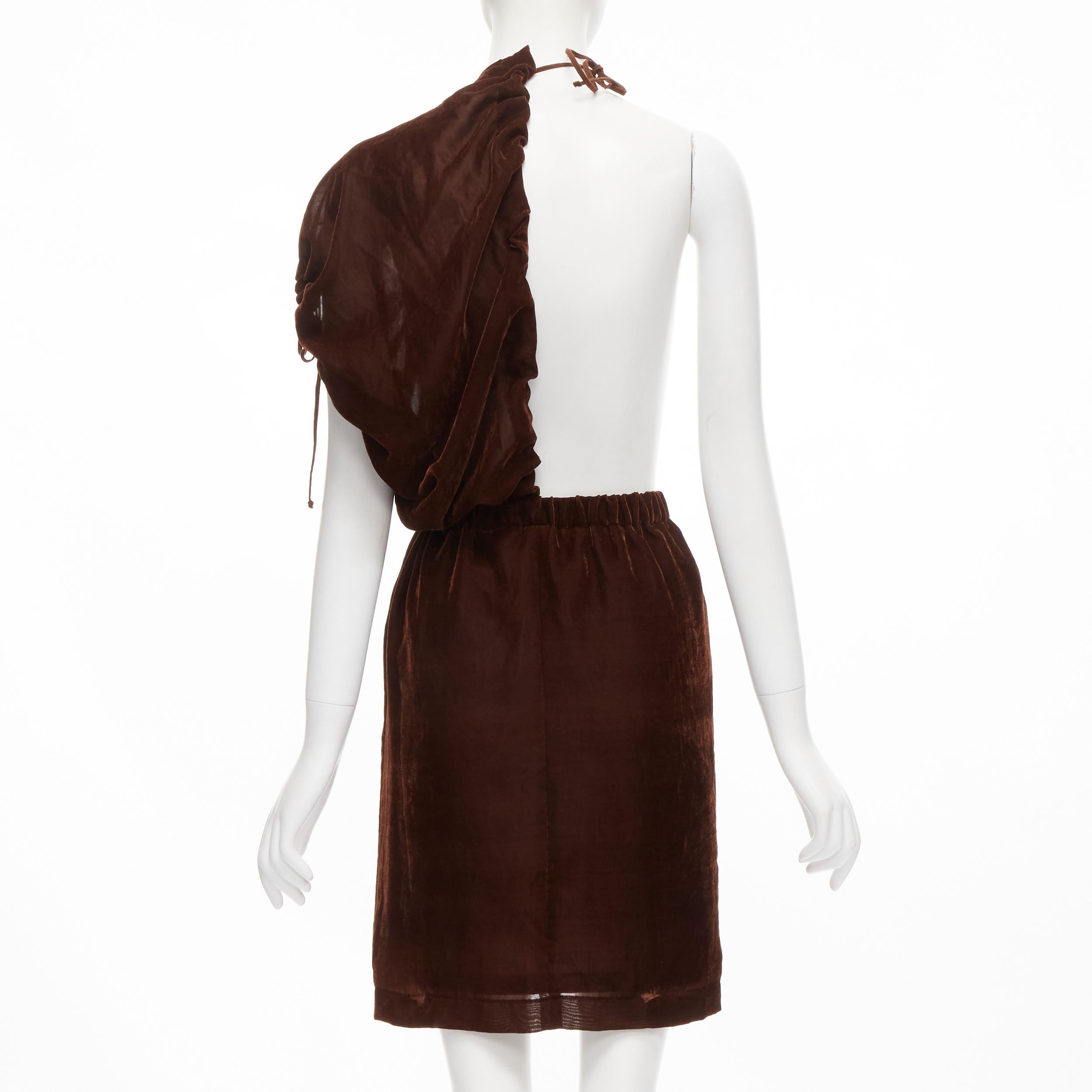 Women's vintage COMME DES GARCONS 1990 brown velvet drawstring sash knee length skirt M For Sale