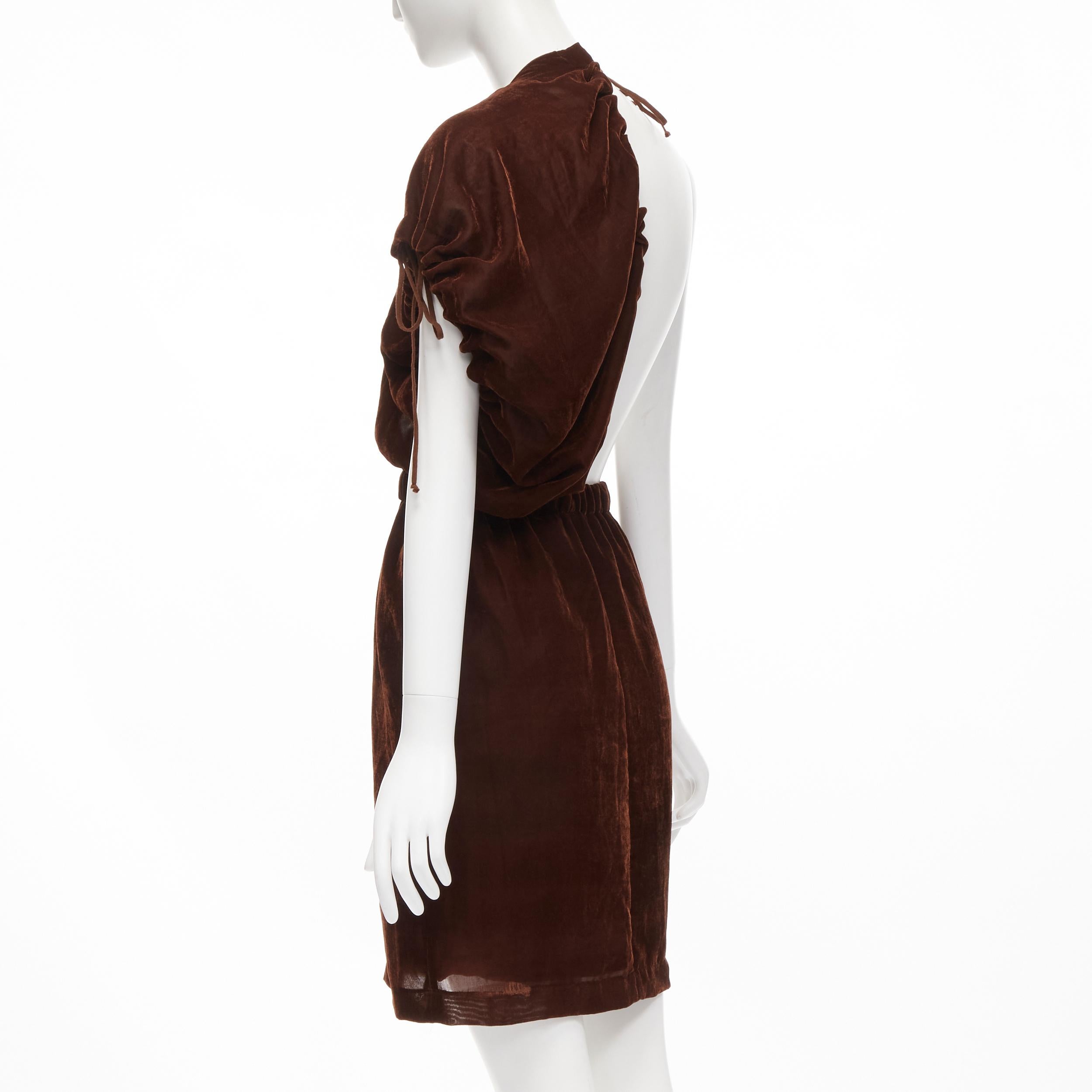 vintage COMME DES GARCONS 1990 brown velvet drawstring sash knee length skirt M For Sale 1