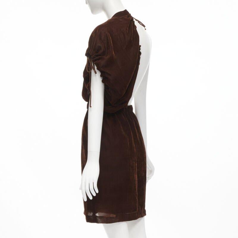 vintage COMME DES GARCONS 1990 brown velvet drawstring sash knee length skirt M For Sale 1