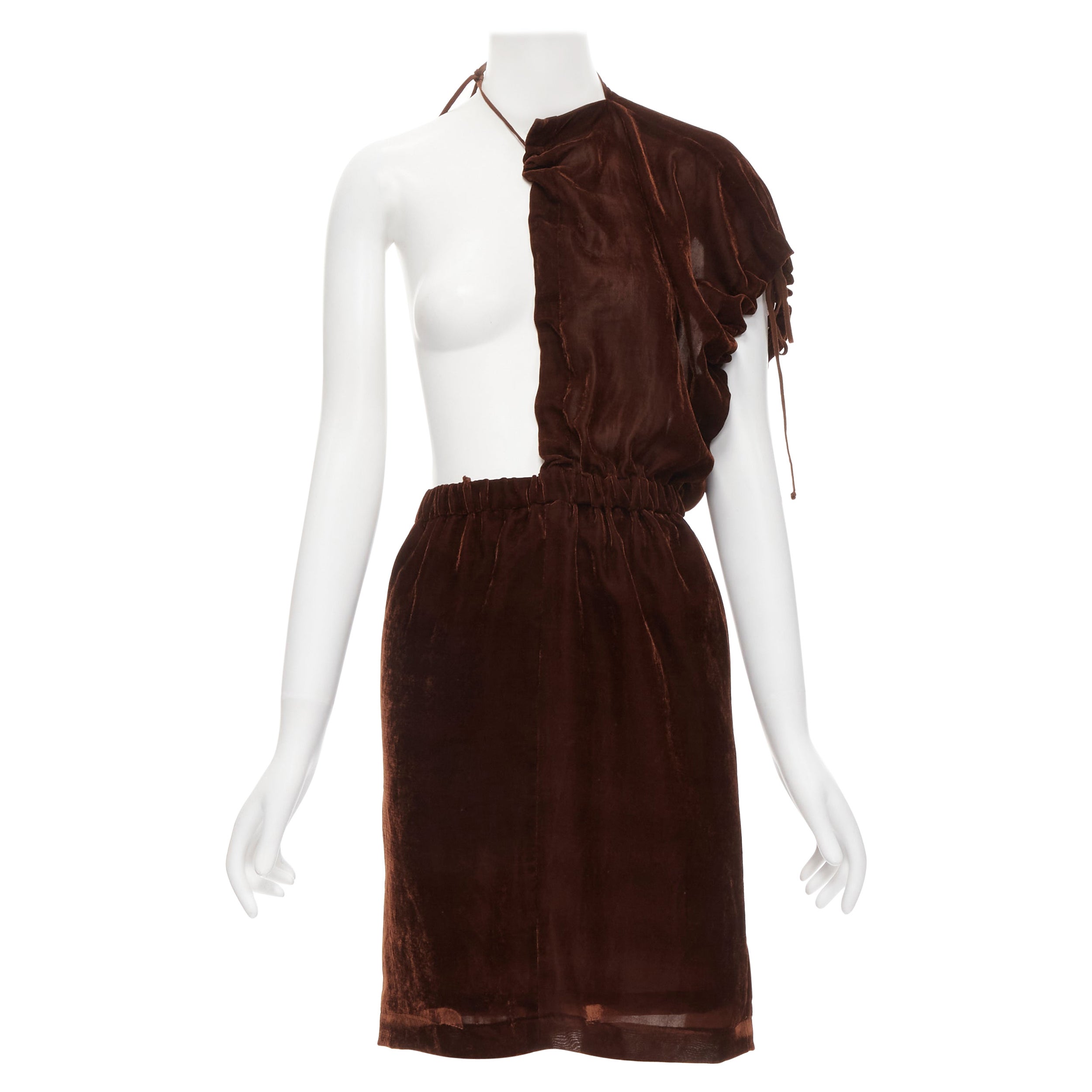 vintage COMME DES GARCONS 1990 brown velvet drawstring sash knee length skirt M