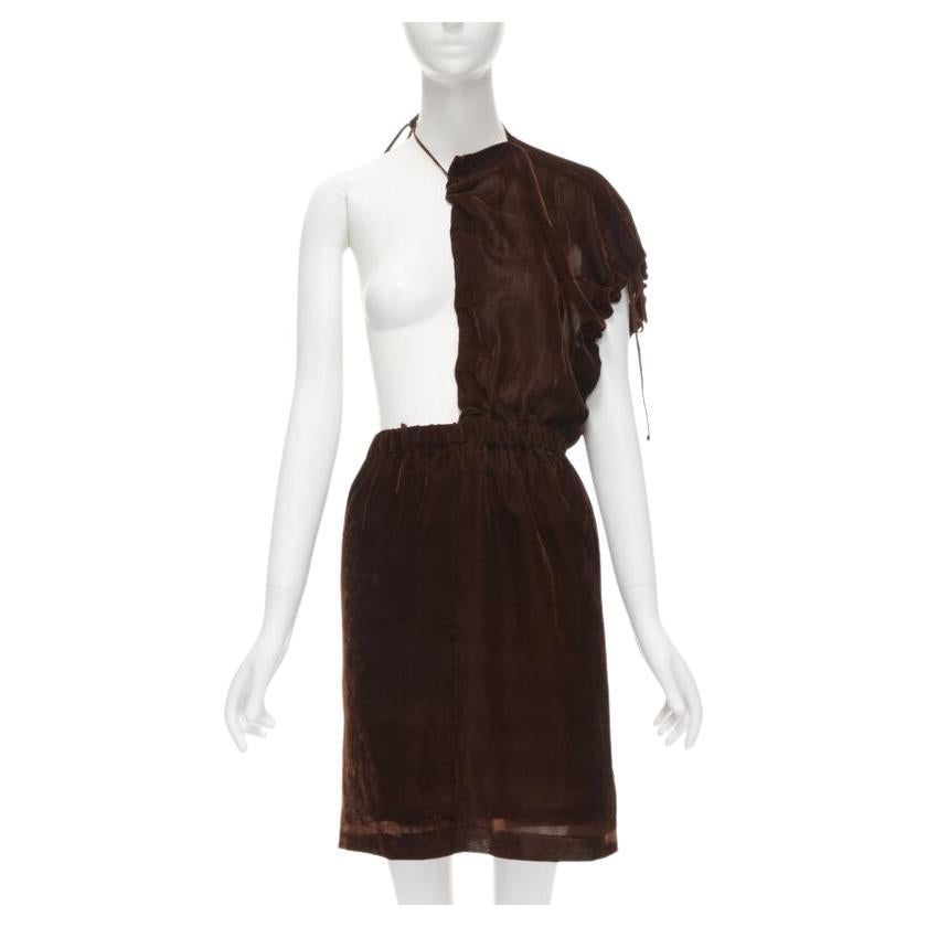 vintage COMME DES GARCONS 1990 brown velvet drawstring sash knee length skirt M For Sale