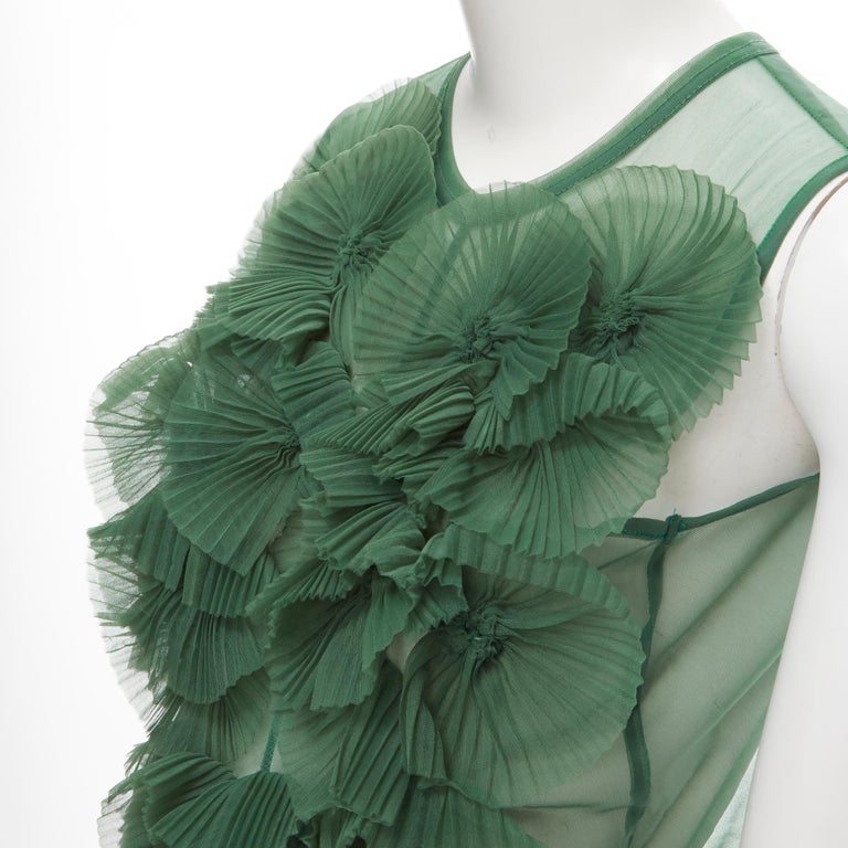 vintage COMME DES GARCONS 1990 green pleated fan ruffle sleeveless ...