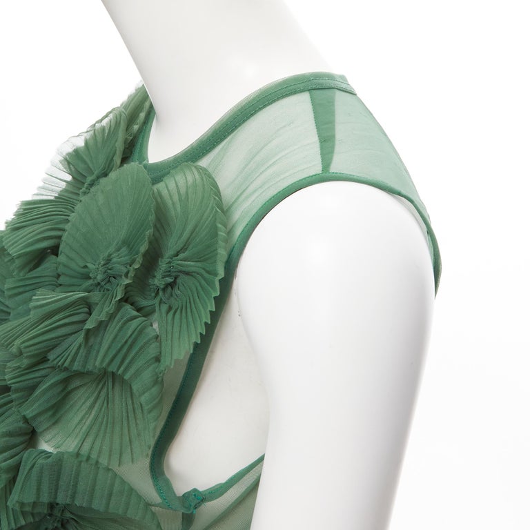 vintage COMME DES GARCONS 1990 green pleated fan ruffle sleeveless ...