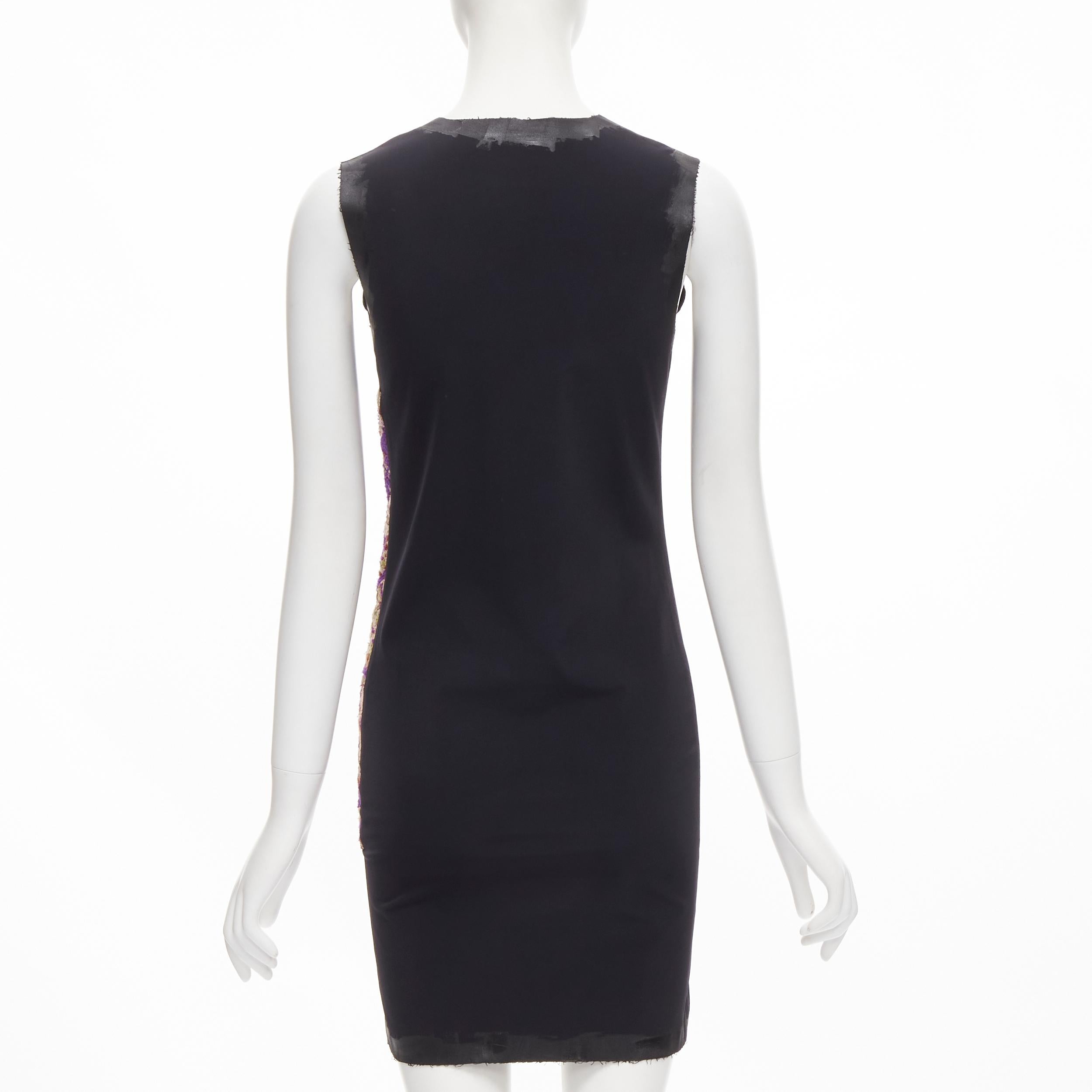 Women's vintage COMME DES GARCONS 1991 black painted edge ethnic tweed bodycon dress S For Sale