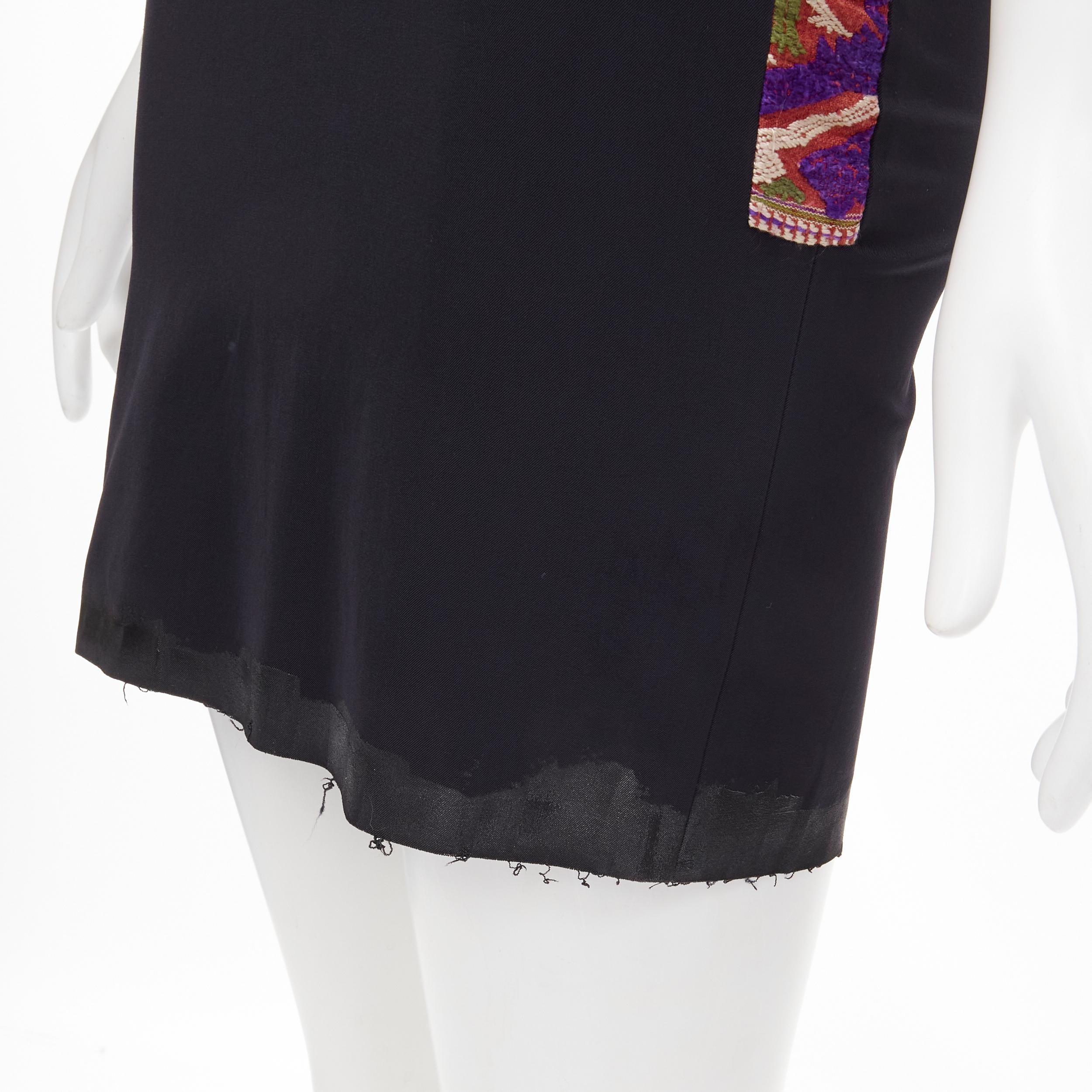 vintage COMME DES GARCONS 1991 black painted edge ethnic tweed bodycon dress S For Sale 3