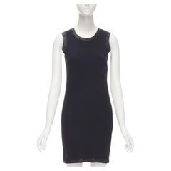 Vintage COMME DES GARCONS 1991 Schwarzes ethisches Tweed-Bodycon-Kleid mit lackiertem Rand S