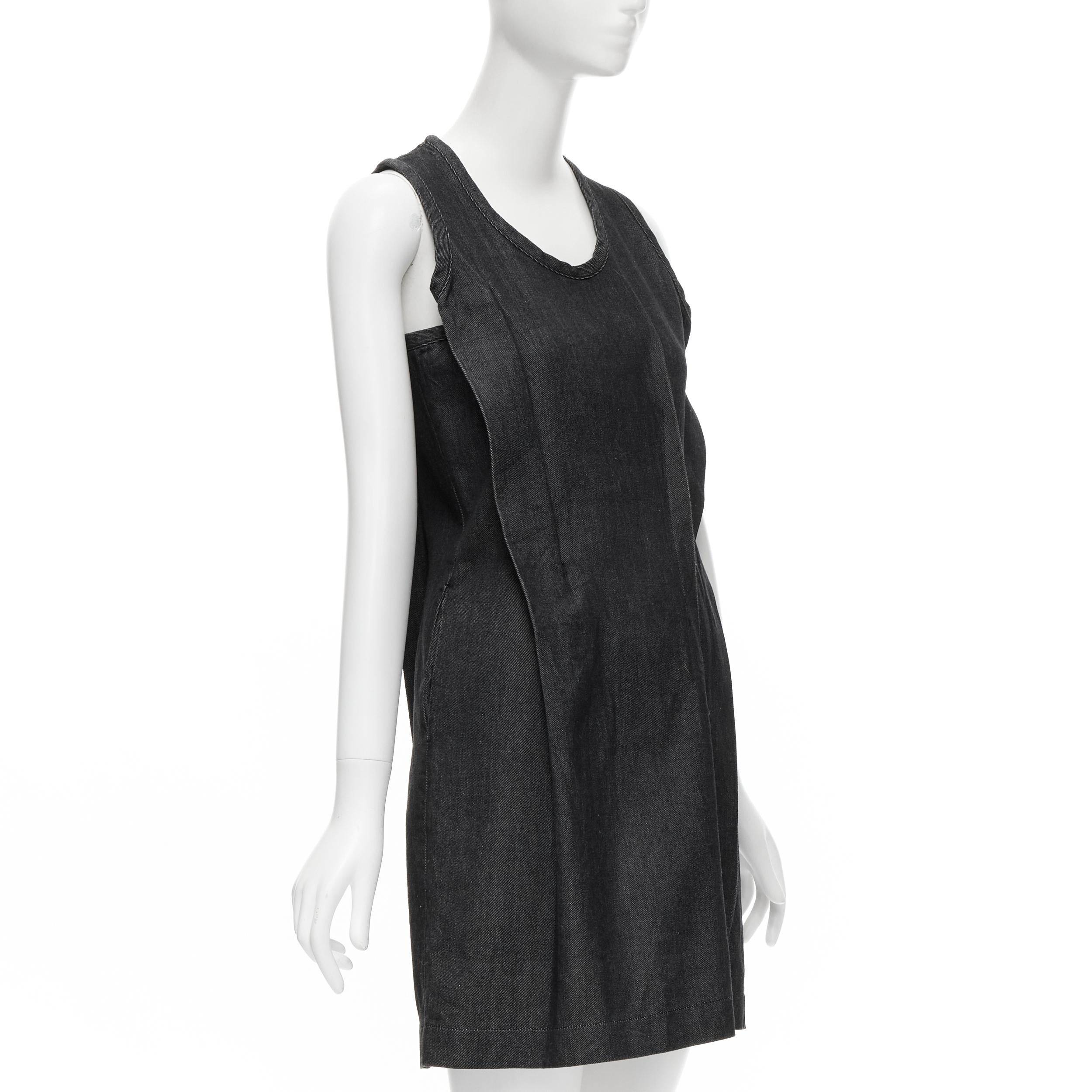 Black vintage COMME DES GARCONS 1991 dark indigo washed denim pinched seam dress S For Sale