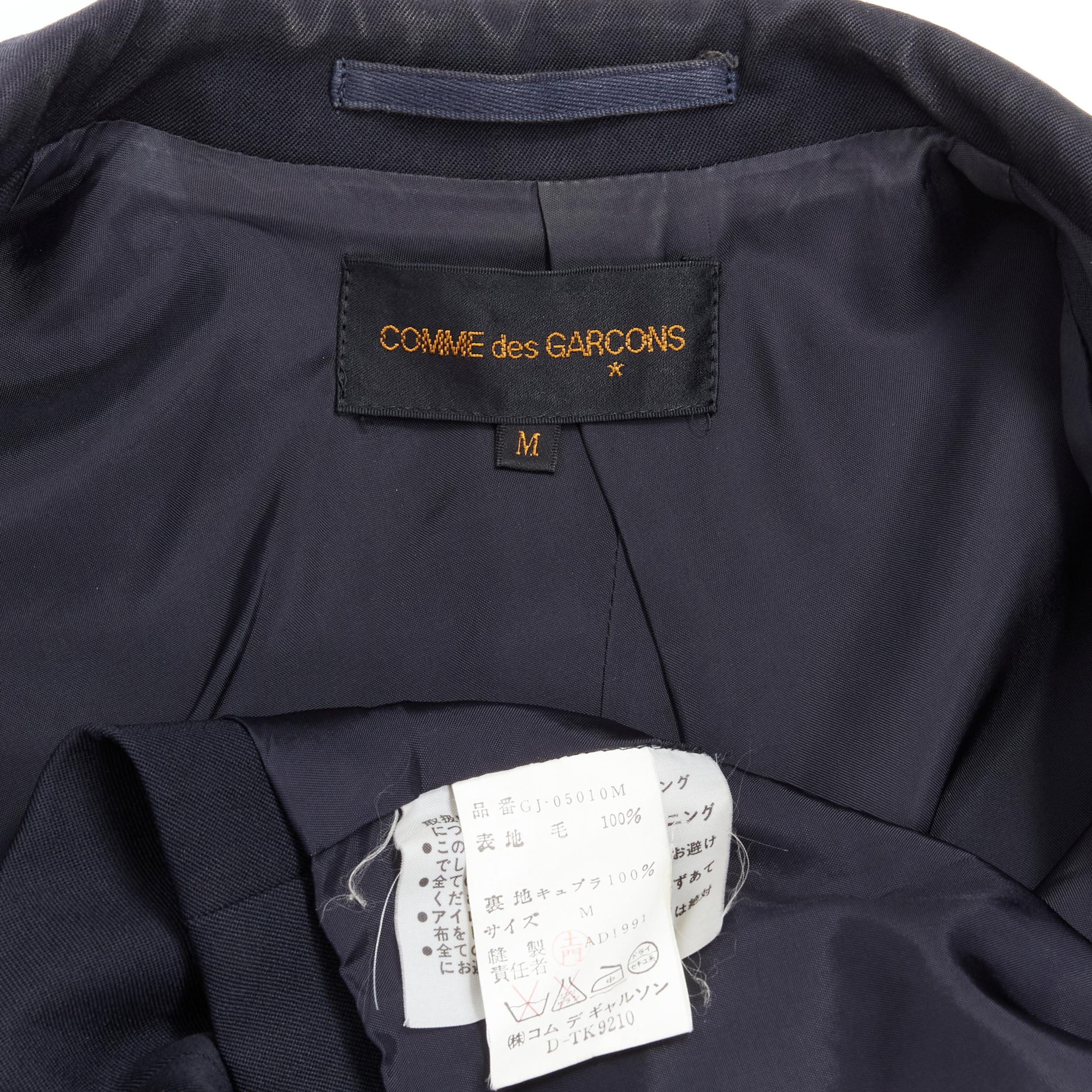 vintage COMME DES GARCONS 1991 navy blue cotton asymmetric cut biker coat M For Sale 7