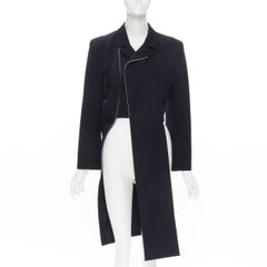 vintage COMME DES GARCONS 1991 navy blue cotton asymmetric cut biker coat M