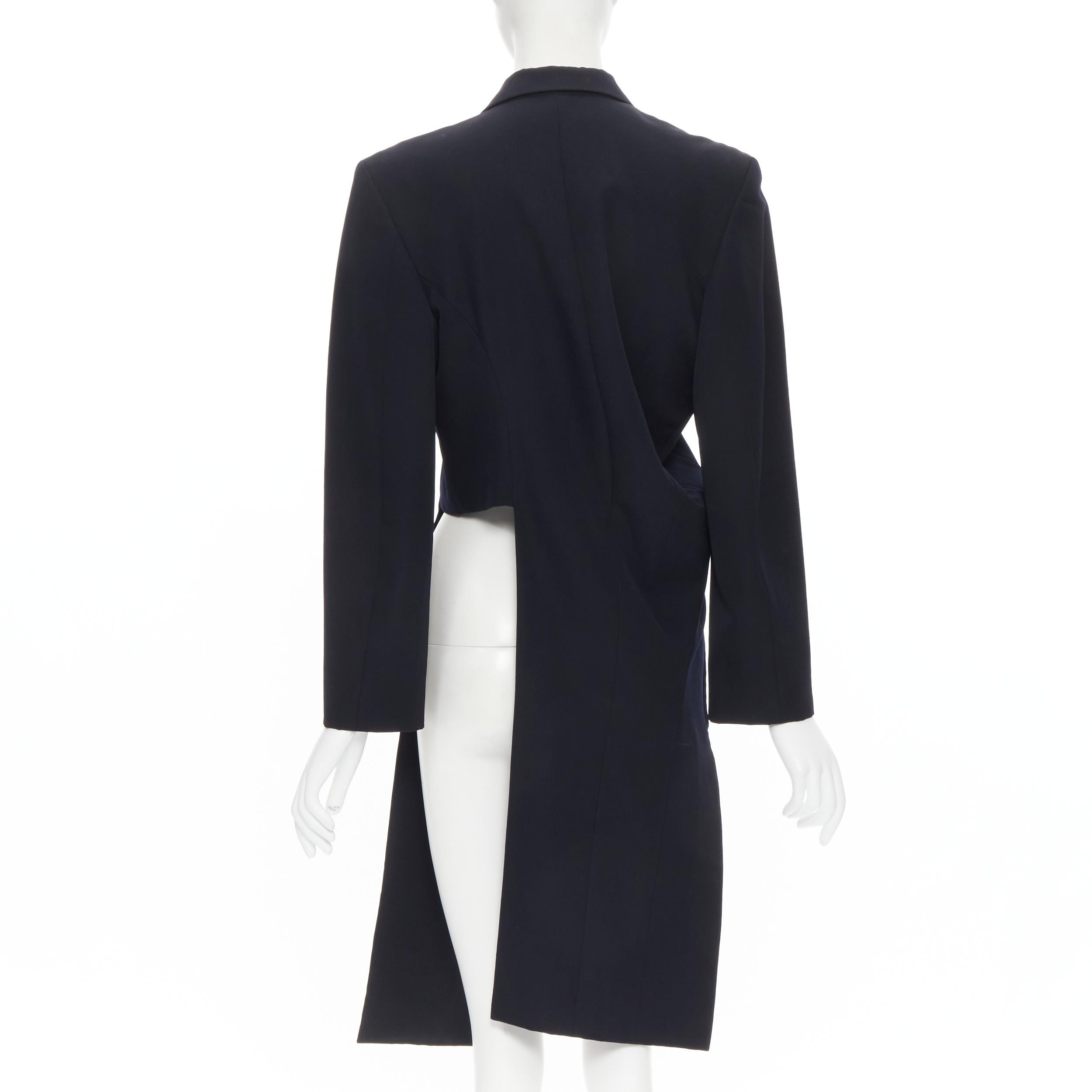 Women's vintage COMME DES GARCONS 1991 navy blue cotton asymmetric cut biker coat M For Sale