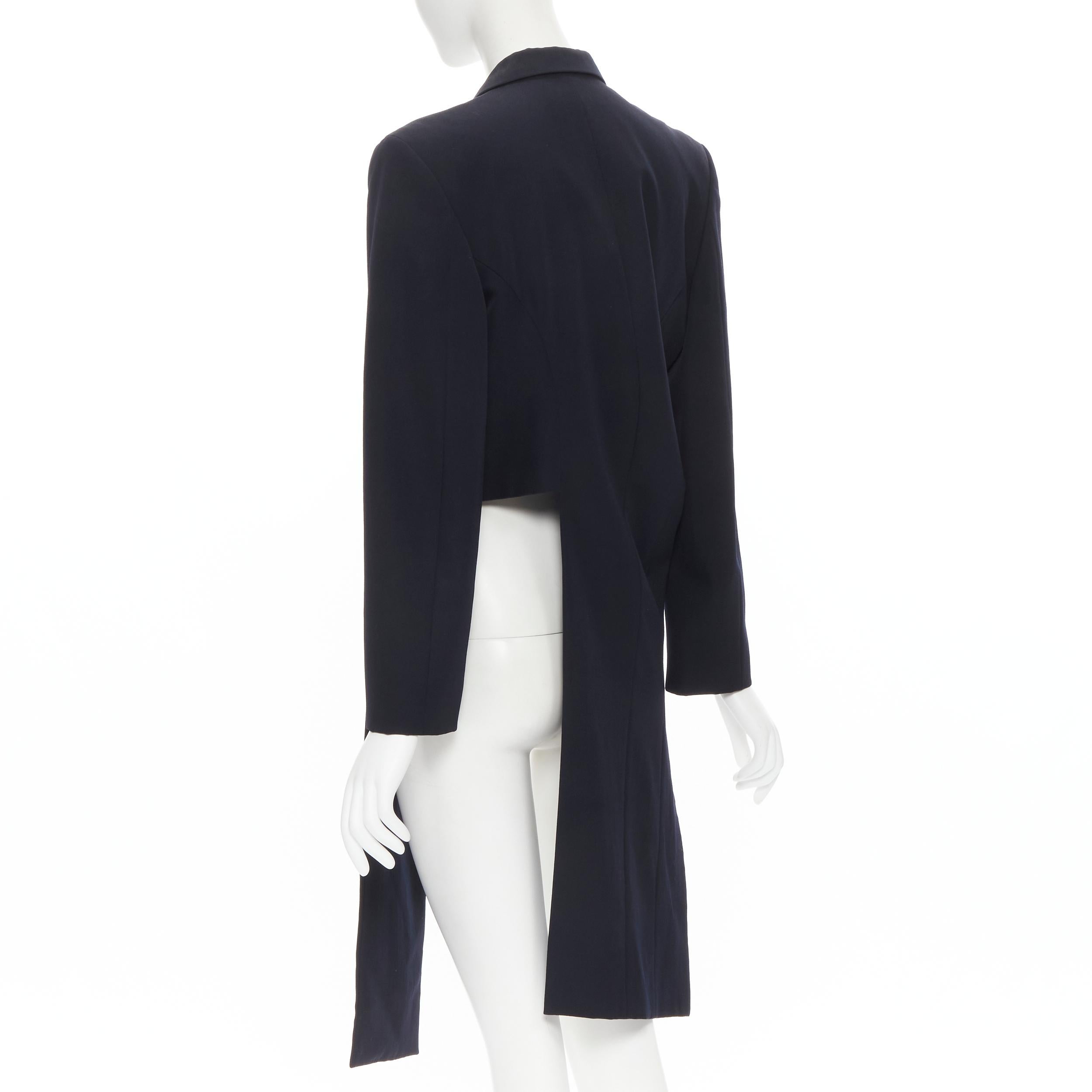 vintage COMME DES GARCONS 1991 navy blue cotton asymmetric cut biker coat M For Sale 1