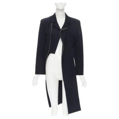 Vintage COMME DES GARCONS 1991 navy blue cotton asymmetric cut biker coat M