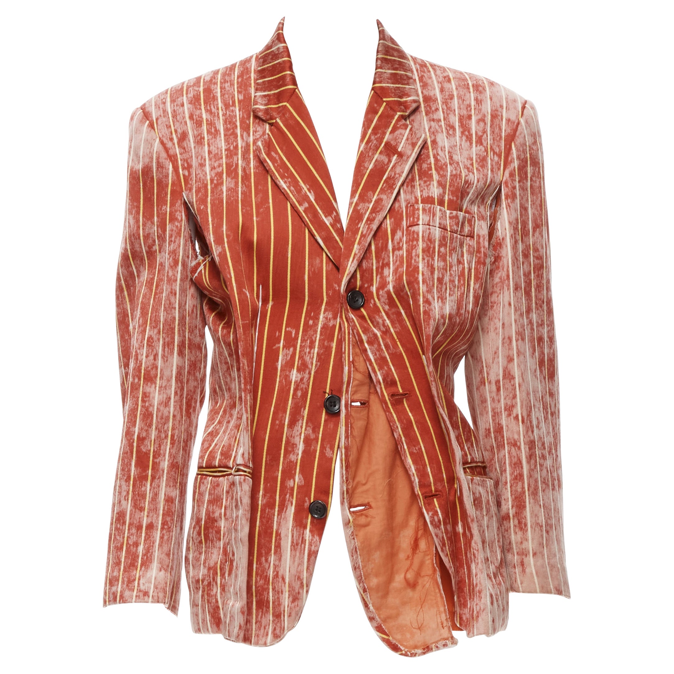 vintage COMME DES GARCONS 1991 red acid washed pinstripe deconstructed blazer S