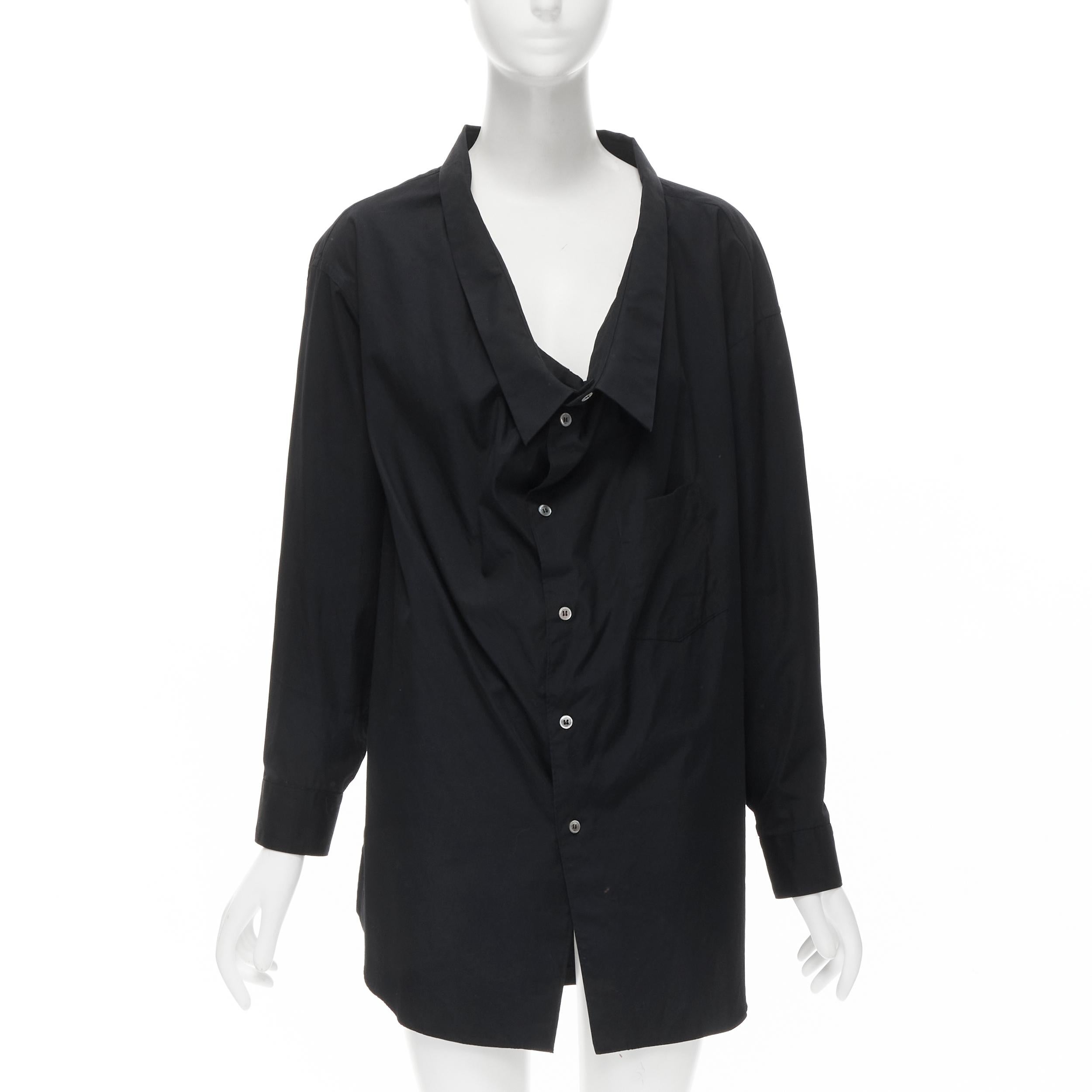 Black vintage COMME DES GARCONS 1992 asymmetric scoop collar oversized shirt For Sale