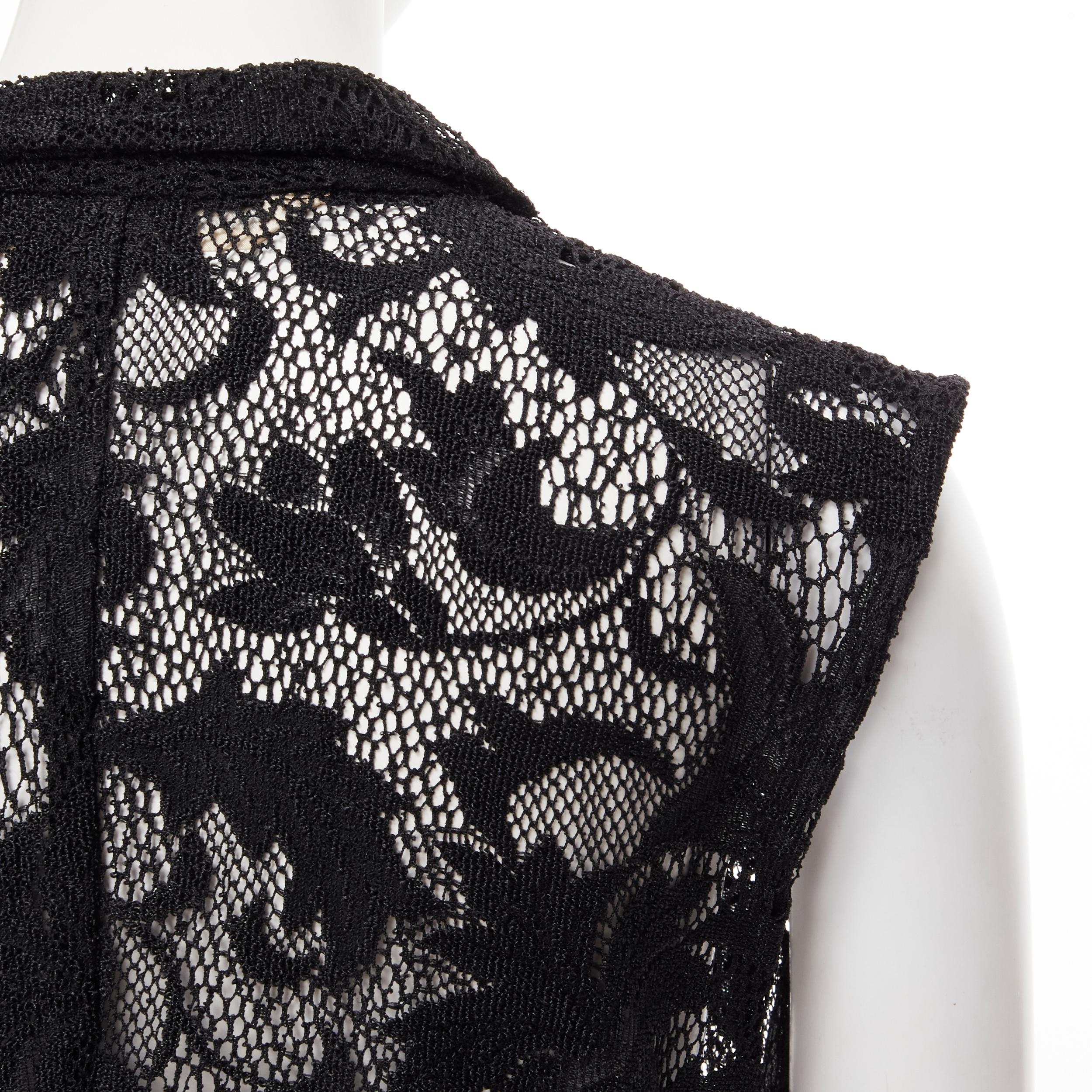 vintage COMME DES GARCONS 1992 black floral lace loose single button long vest S 1