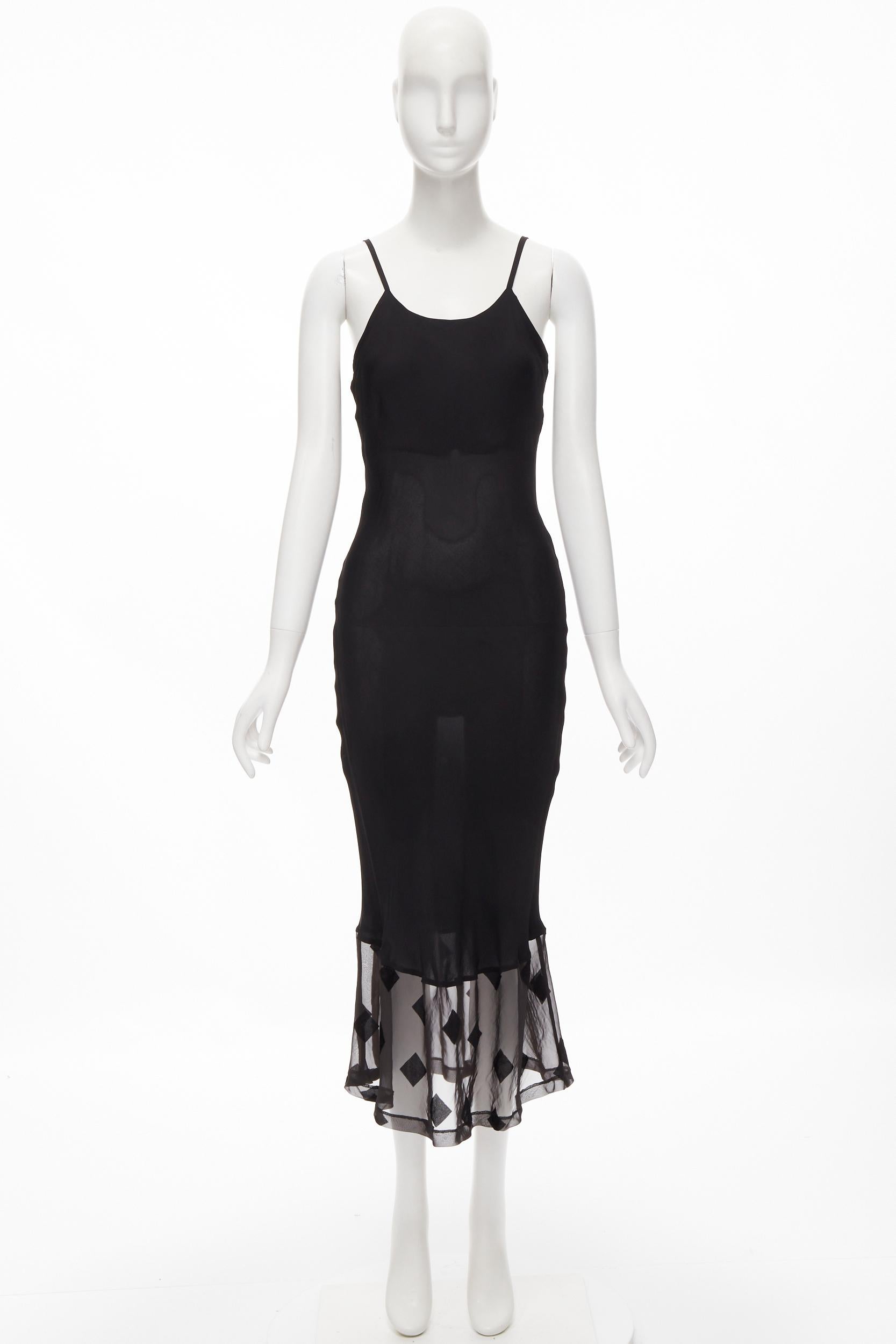 vintage COMME DES GARCONS 1992 black rayon velvet square sheer hem slip dress S 4