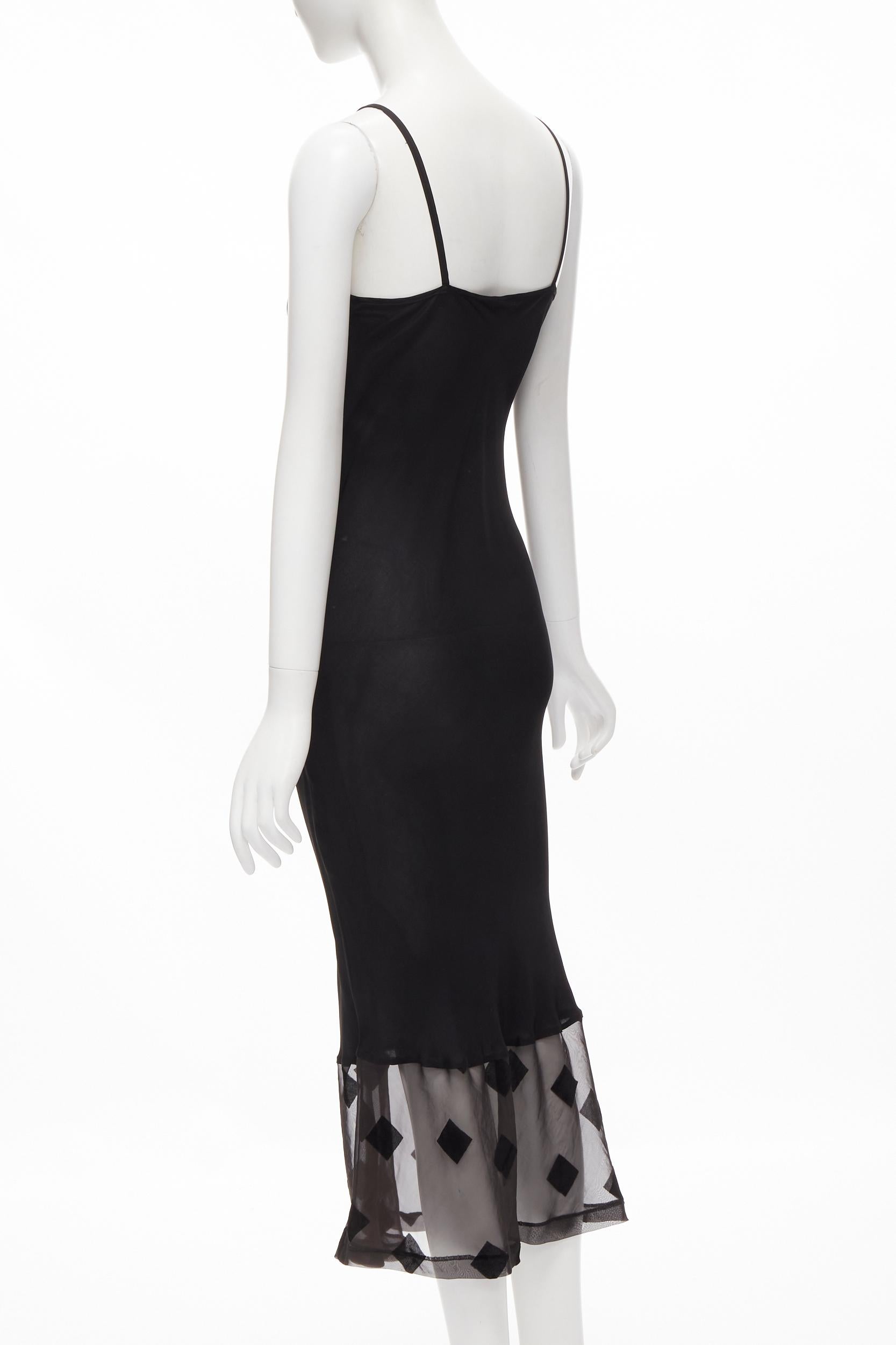 Women's vintage COMME DES GARCONS 1992 black rayon velvet square sheer hem slip dress S