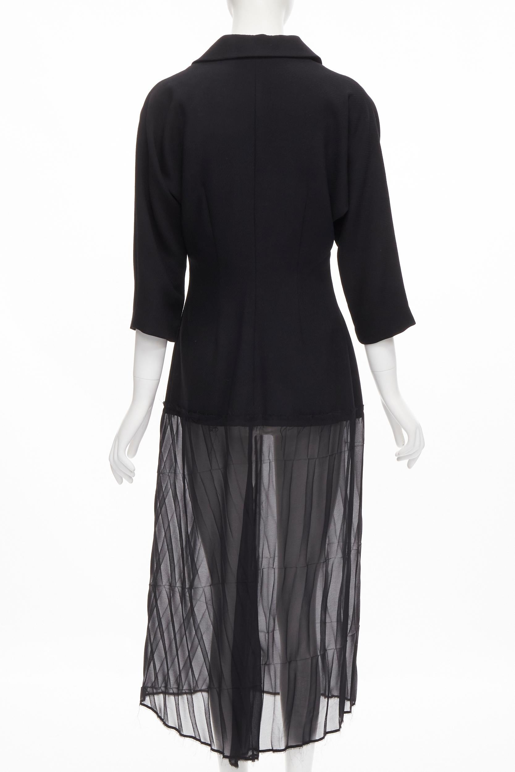 Women's vintage COMME DES GARCONS 1992 black wool 3/4 sleeve crinkled sheer hem coat S For Sale