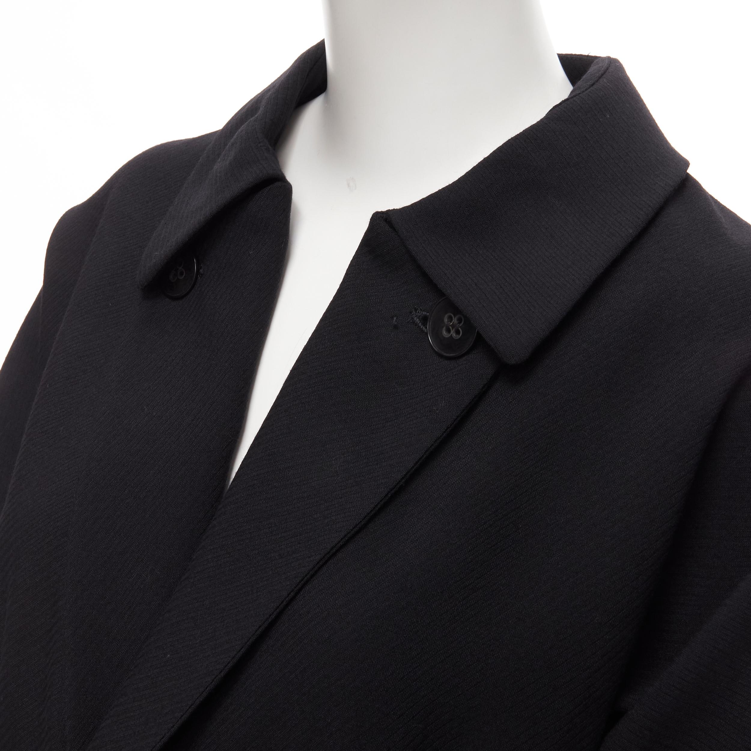 vintage COMME DES GARCONS 1992 black wool 3/4 sleeve crinkled sheer hem coat S For Sale 2