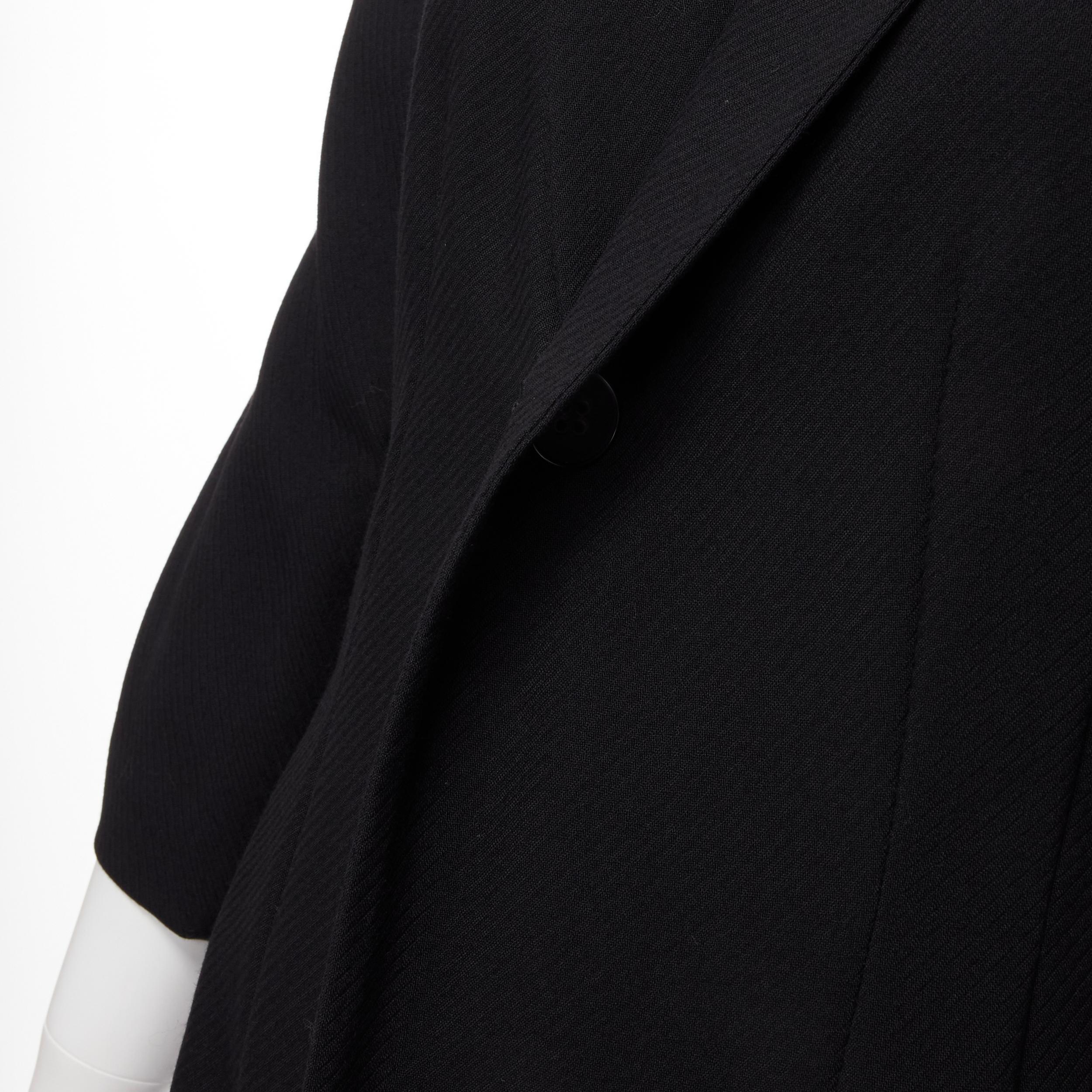vintage COMME DES GARCONS 1992 black wool 3/4 sleeve crinkled sheer hem coat S For Sale 3