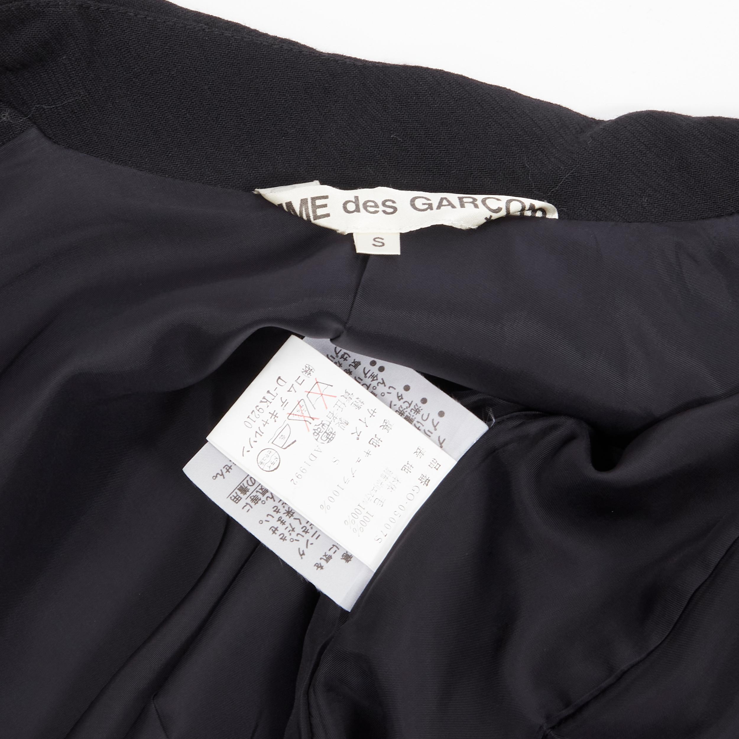 vintage COMME DES GARCONS 1992 black wool 3/4 sleeve crinkled sheer hem coat S For Sale 4