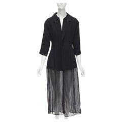 vintage COMME DES GARCONS 1992 black wool crinkled sheer hem coat S