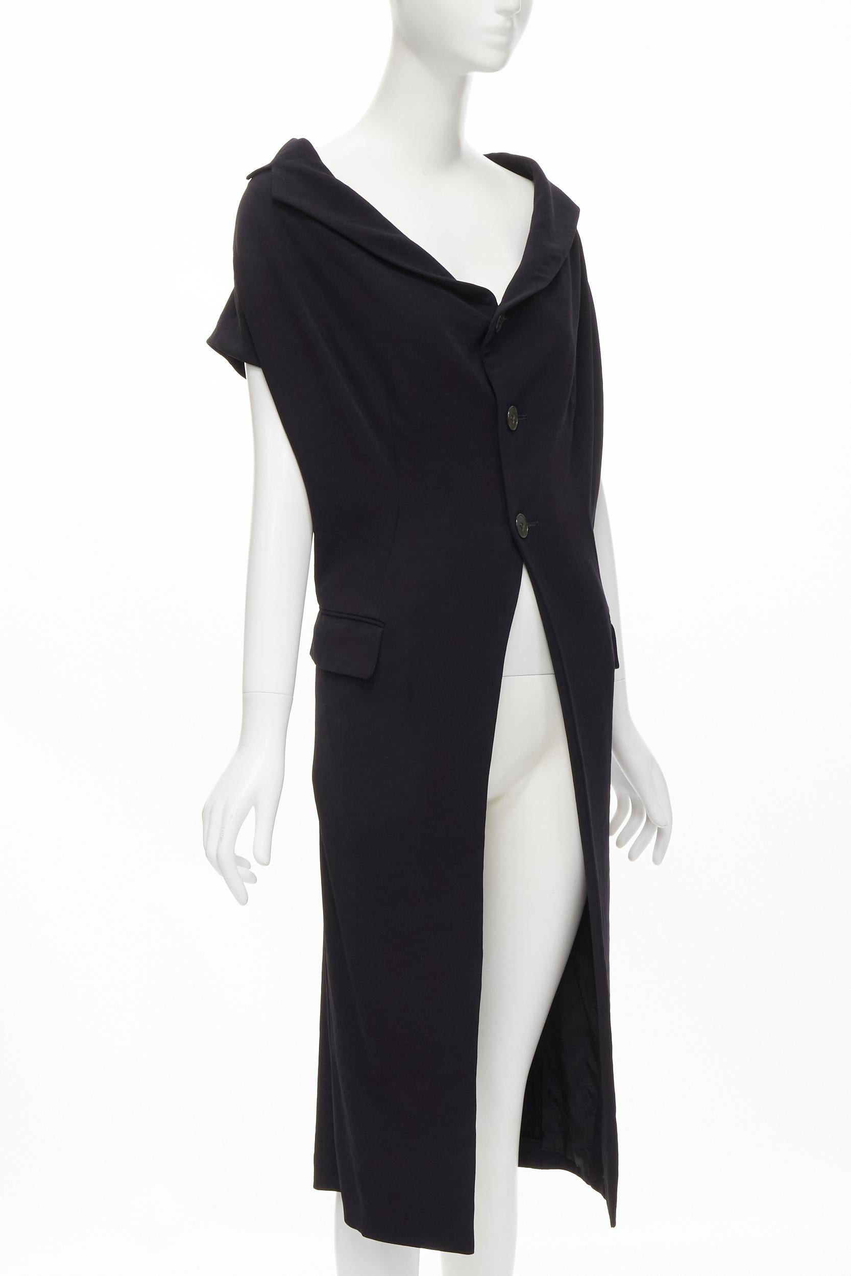 Black vintage COMME DES GARCONS 1992 black wool draped wide neck long vest M