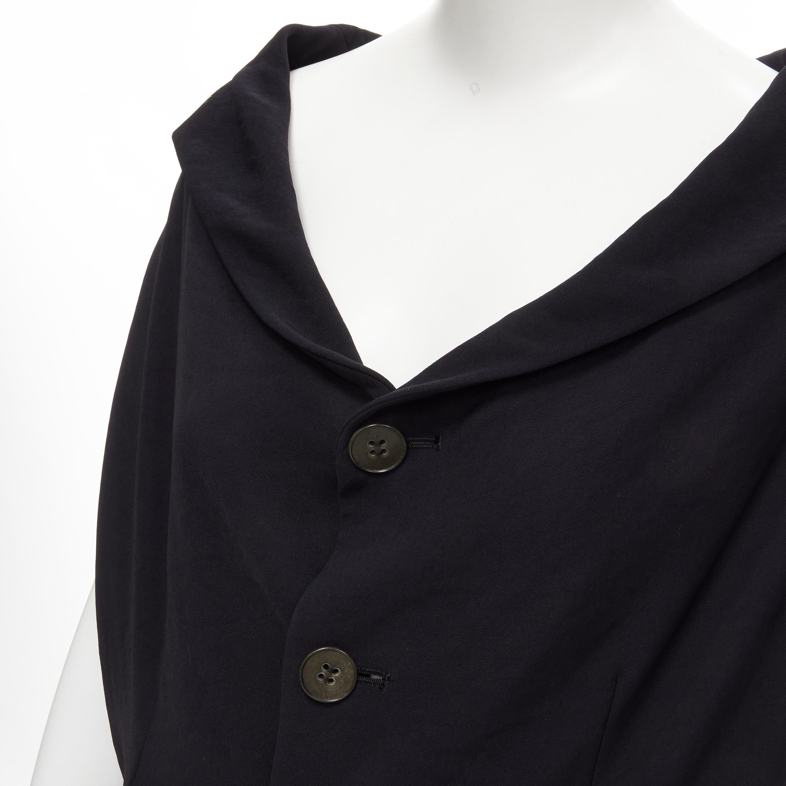vintage COMME DES GARCONS 1992 black wool draped wide neck long vest M 2