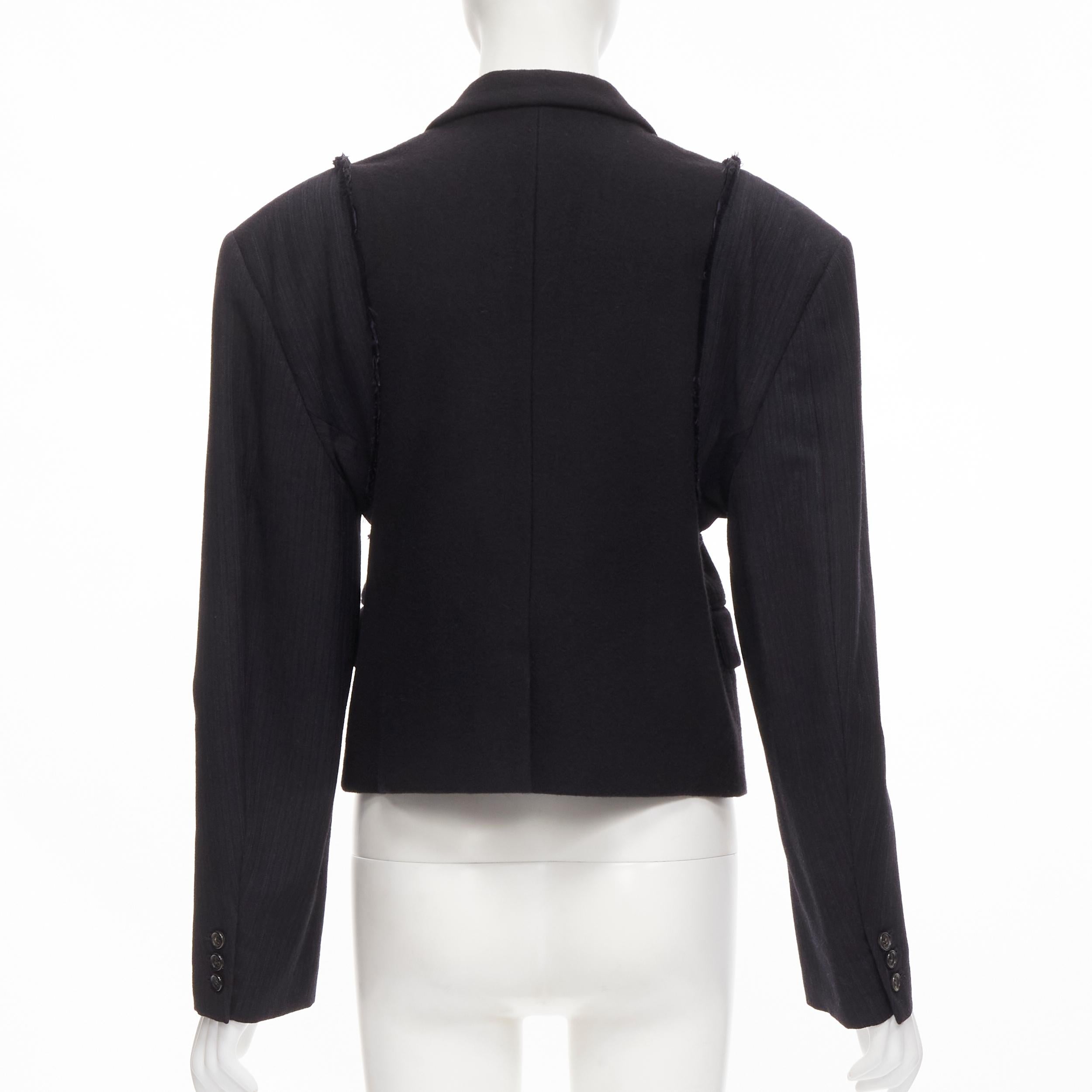 Black vintage COMME DES GARCONS 1993 black reconstructed shoulder padded blazer M For Sale