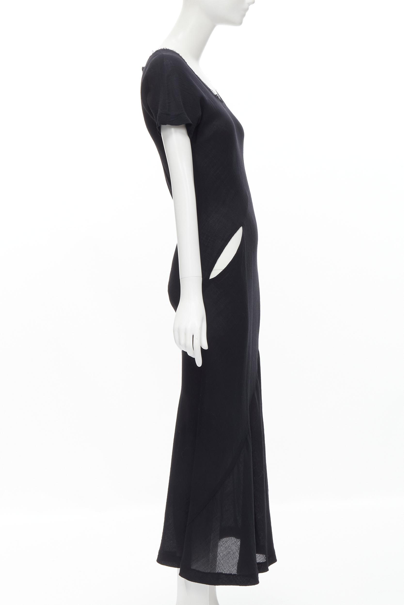vintage COMME DES GARCONS 1993 black wool frayed edge slash bias cut dress In Excellent Condition In Hong Kong, NT