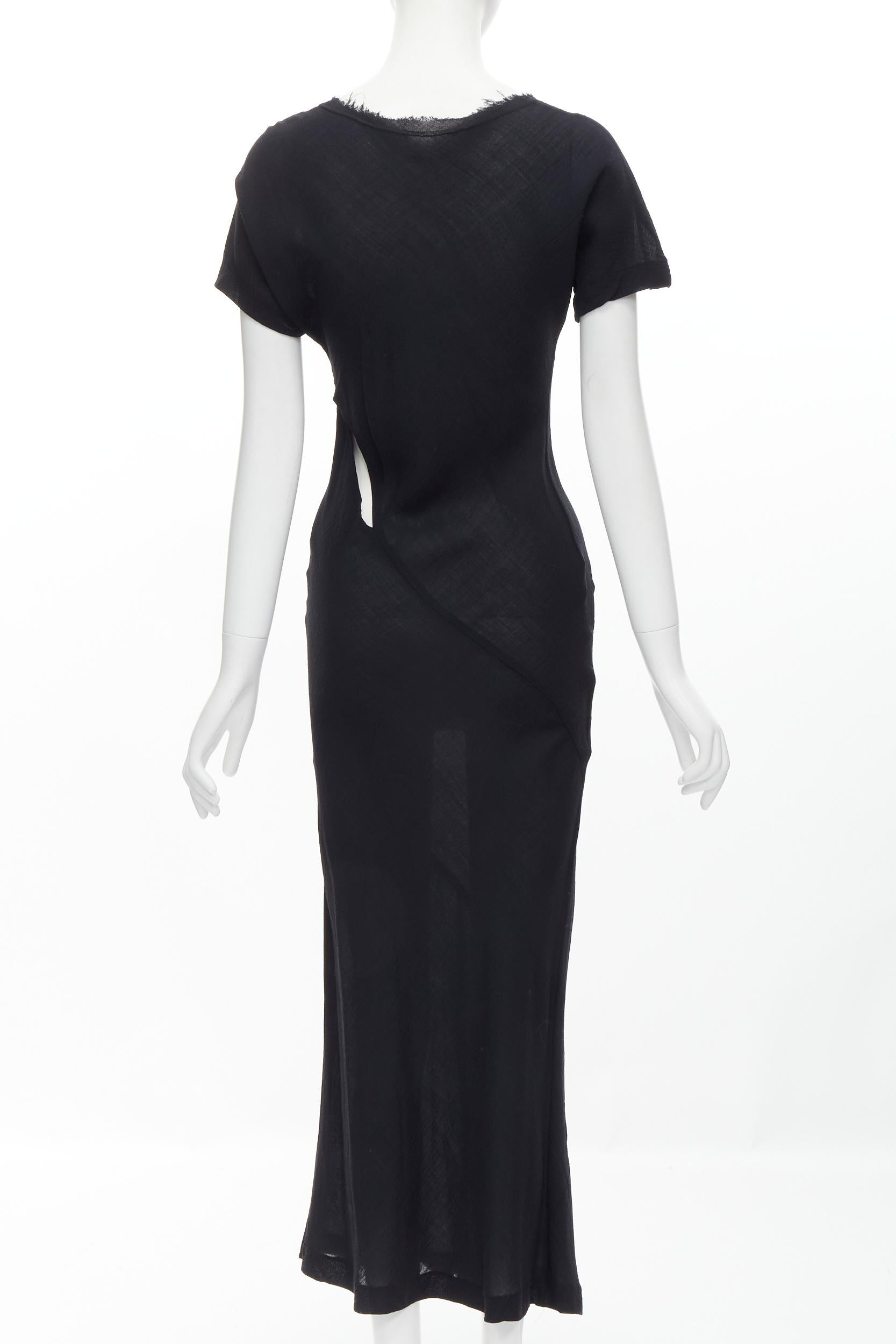 Women's vintage COMME DES GARCONS 1993 black wool frayed edge slash bias cut dress