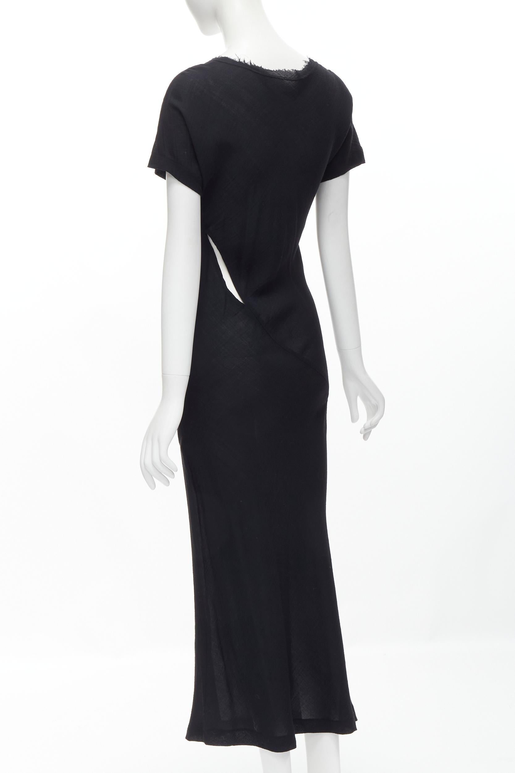 vintage COMME DES GARCONS 1993 black wool frayed edge slash bias cut dress 1