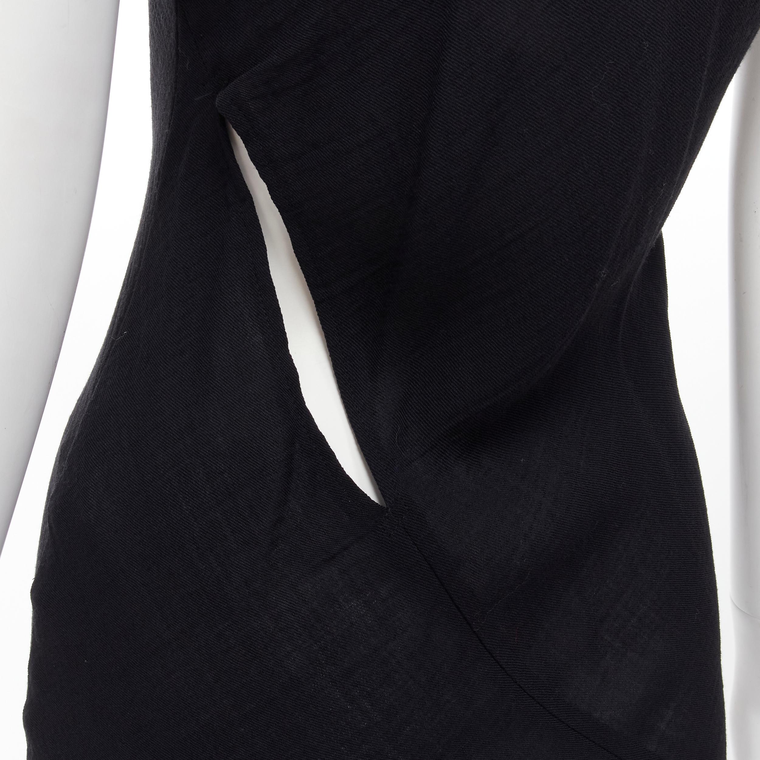 vintage COMME DES GARCONS 1993 black wool frayed edge slash bias cut dress 4
