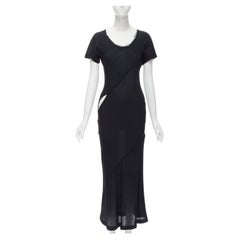 vintage COMME DES GARCONS 1993 black wool frayed edge slash bias cut dress