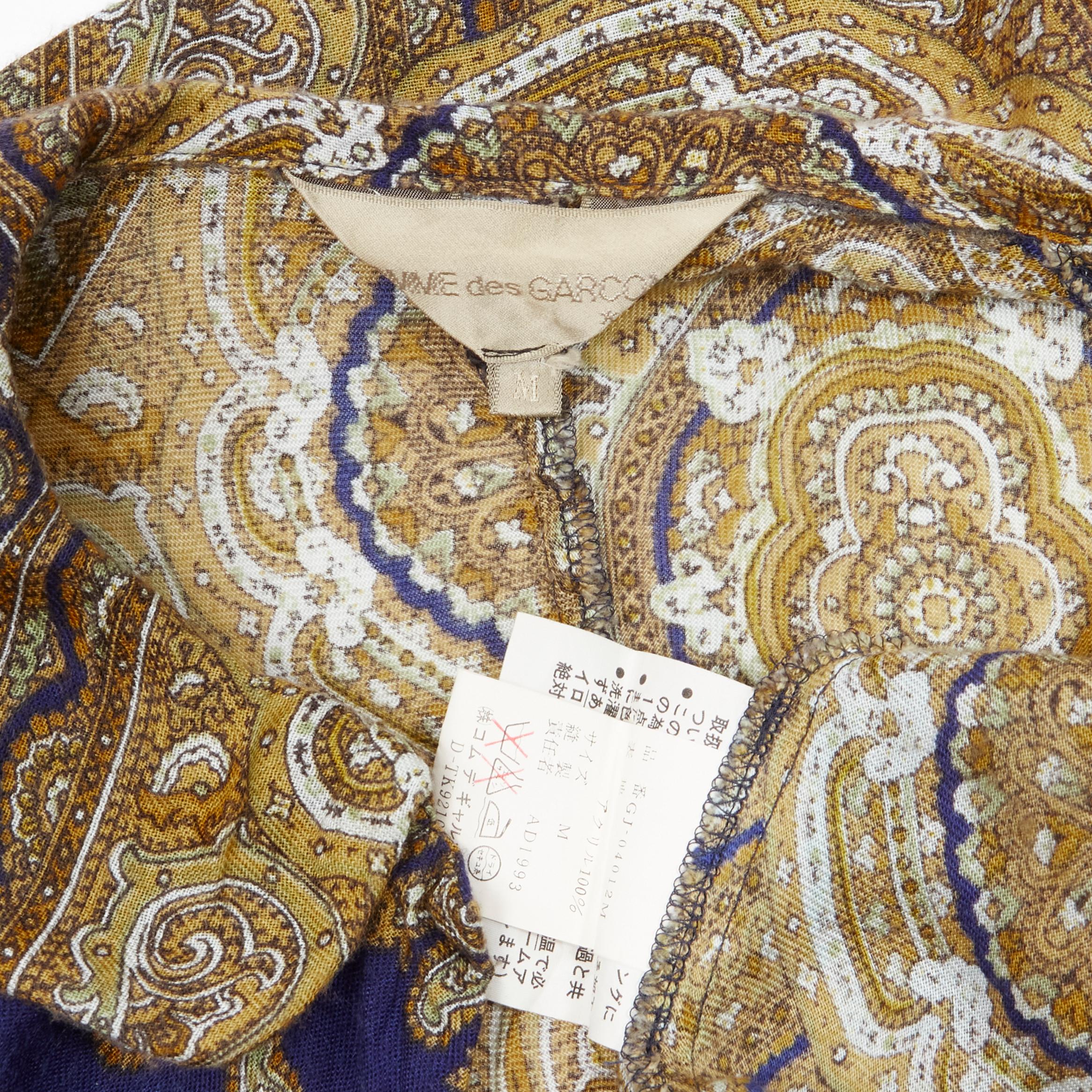 vintage COMME DES GARCONS 1993 blue yellow paisley peter pan collar hook eye  For Sale 3