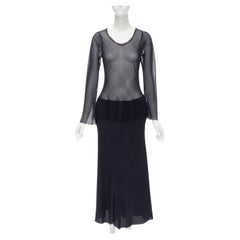vintage COMME DES GARCONS 1993 sheer top boiled wool panel raw cut maxi dress M