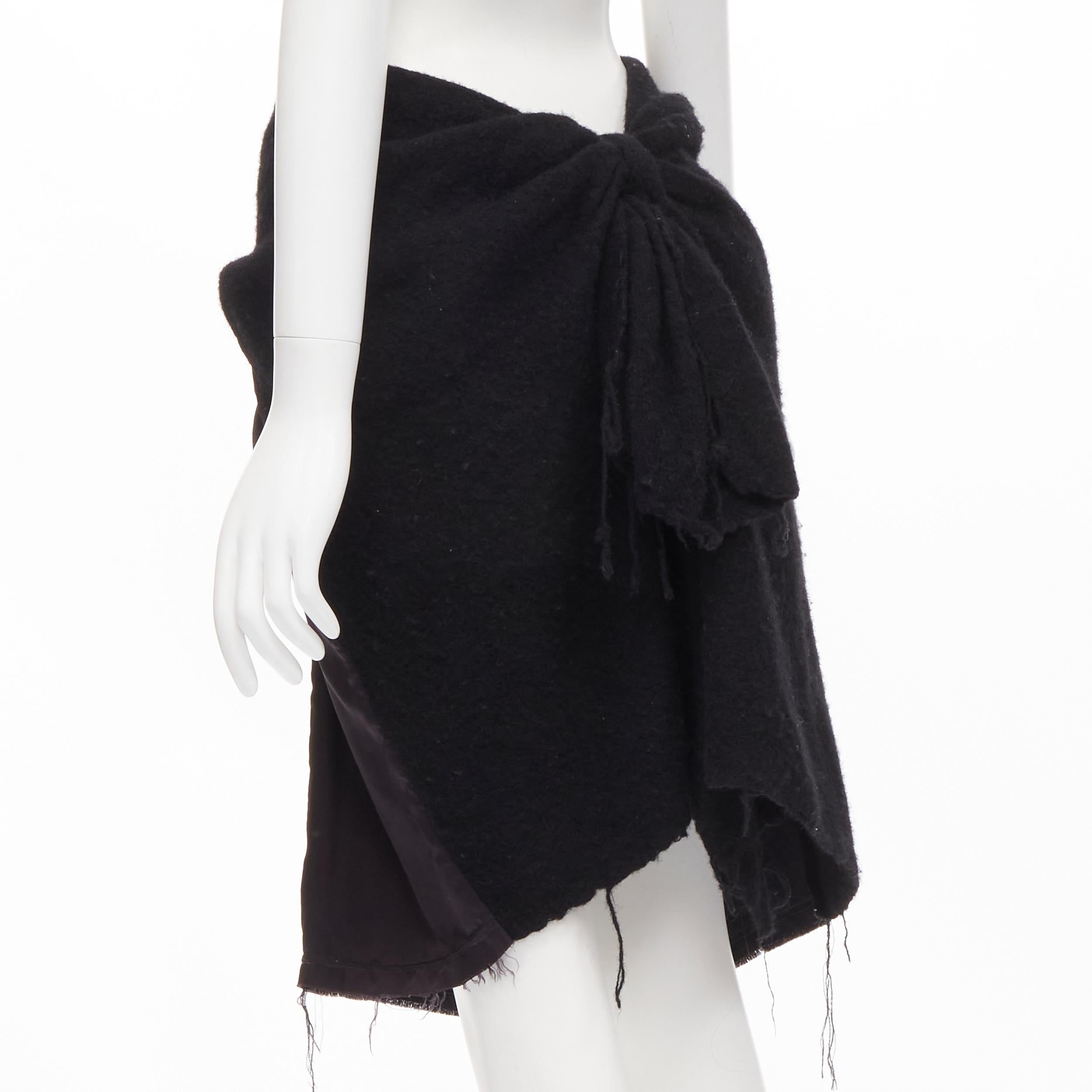 vintage COMME DES GARCONS 1994 black boiled wool knot tie distressed skirt M 1