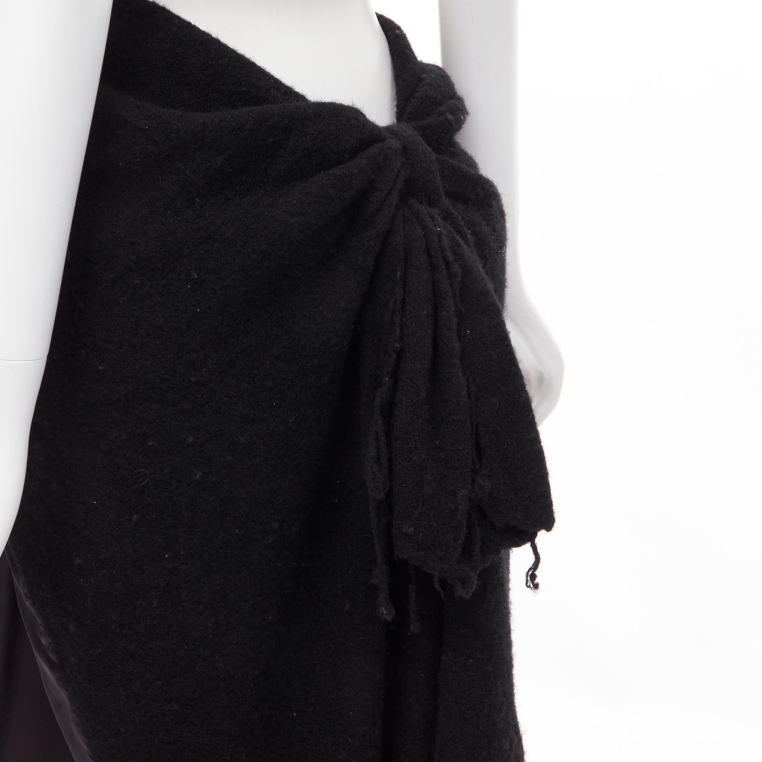vintage COMME DES GARCONS 1994 black boiled wool knot tie distressed skirt M 3