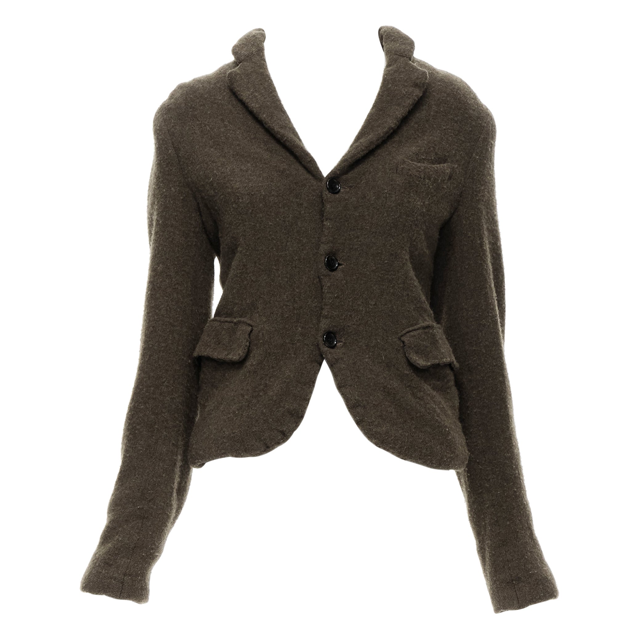 vintage COMME DES GARCONS 1994 green boiled wool shrunken raggedy blazer M