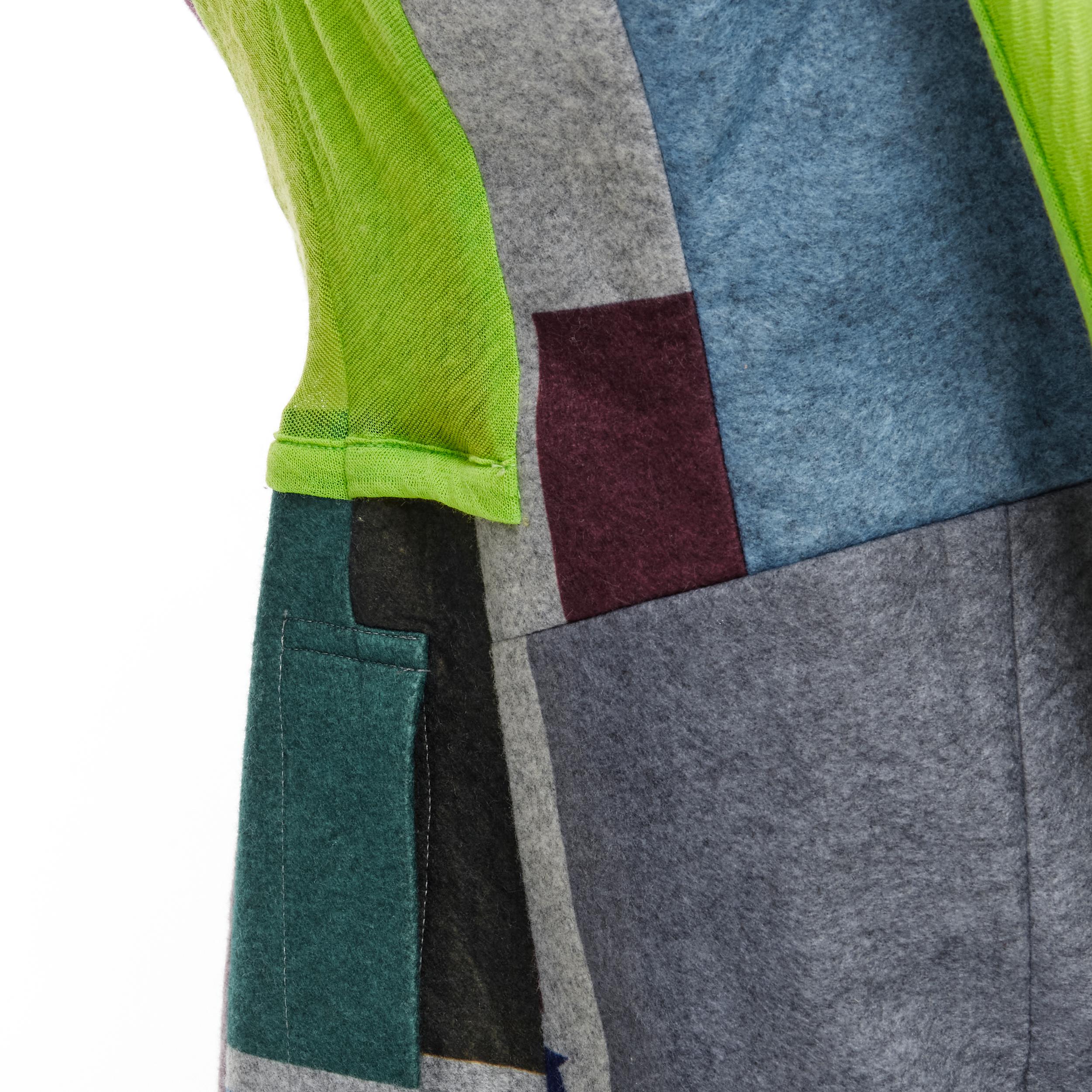 vintage COMME DES GARCONS 1995 colorblock wool green sleeves layered vest M For Sale 3