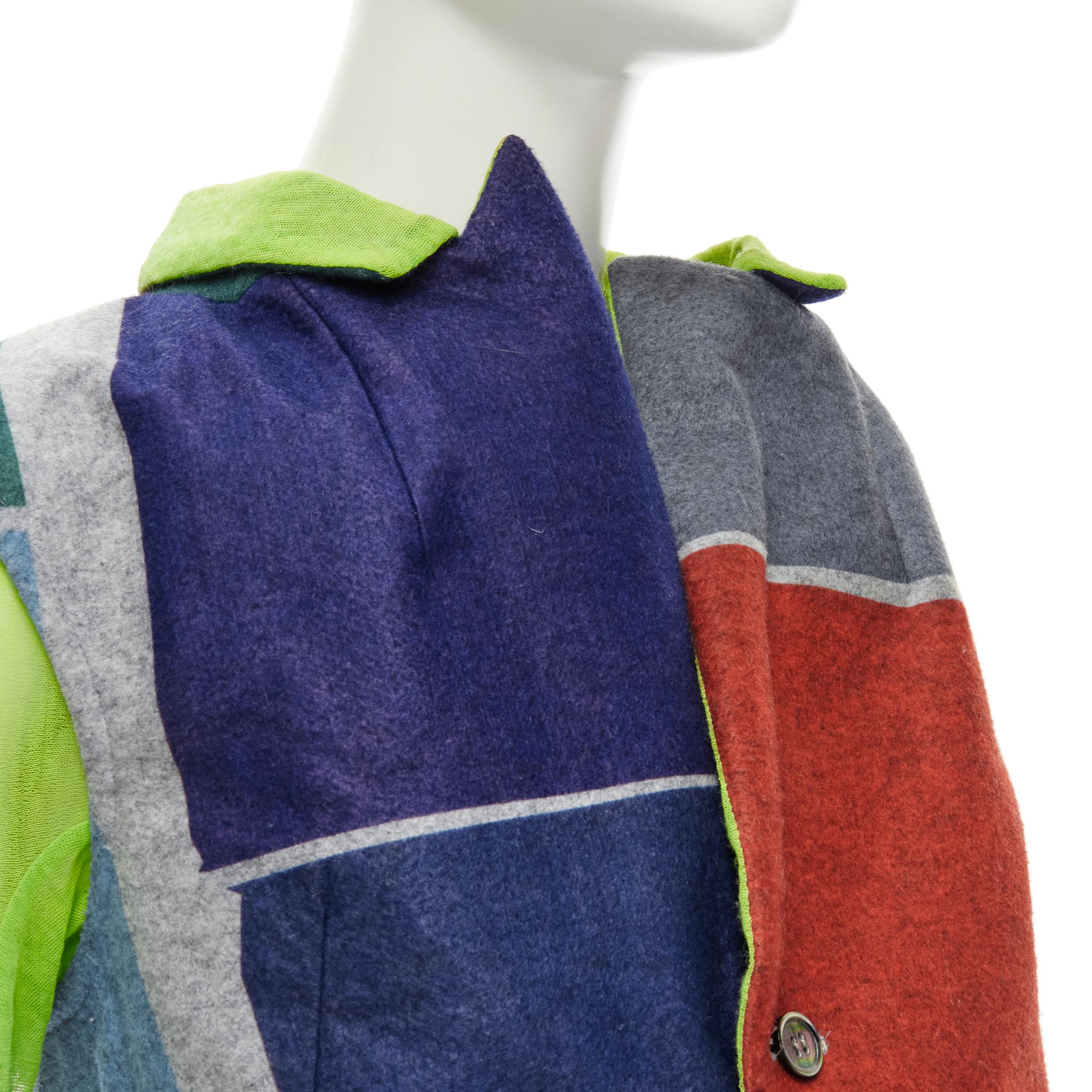 Brown vintage COMME DES GARCONS 1995 colorblock wool green sleeves layered vest M For Sale