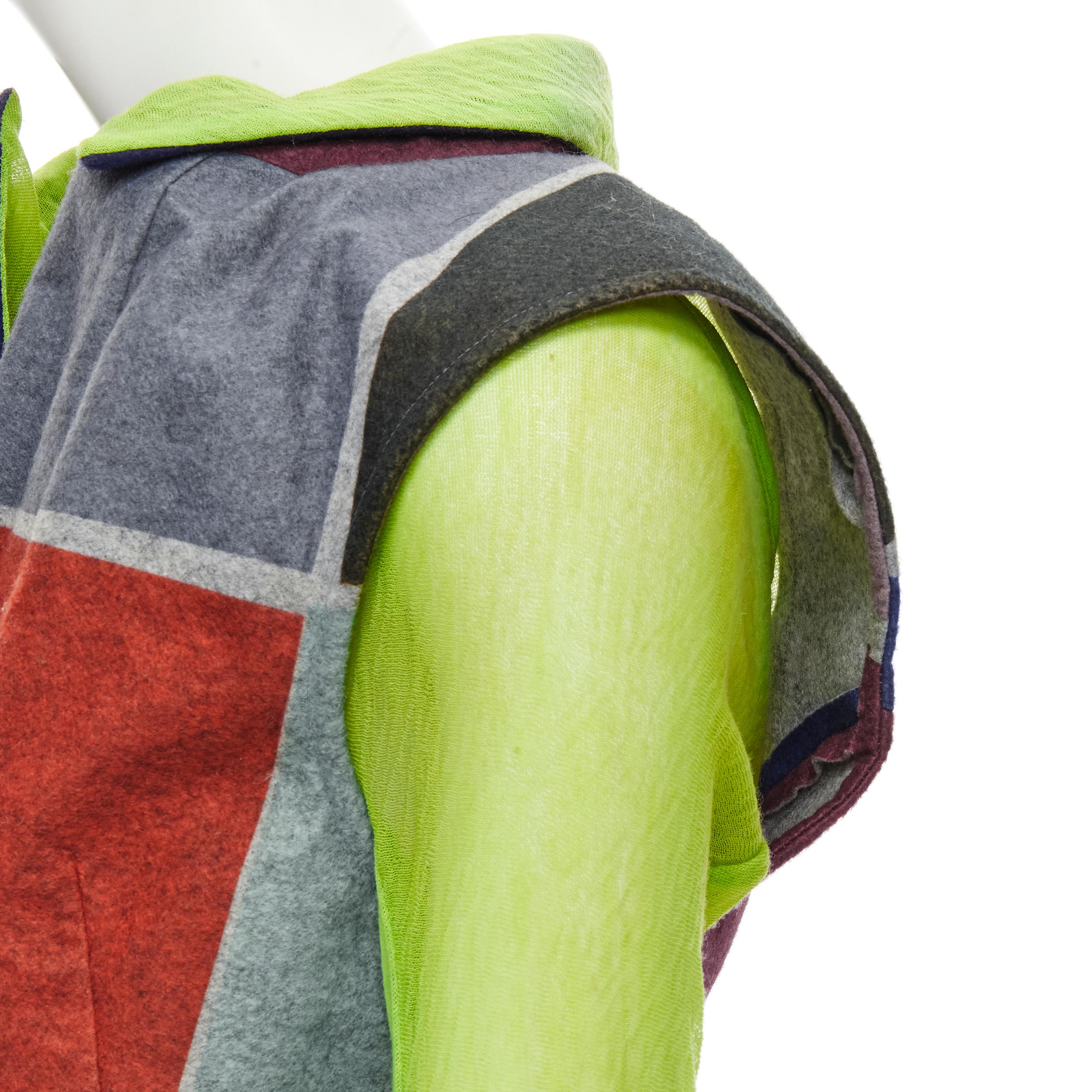 vintage COMME DES GARCONS 1995 colorblock wool green sleeves layered vest M In Excellent Condition For Sale In Hong Kong, NT